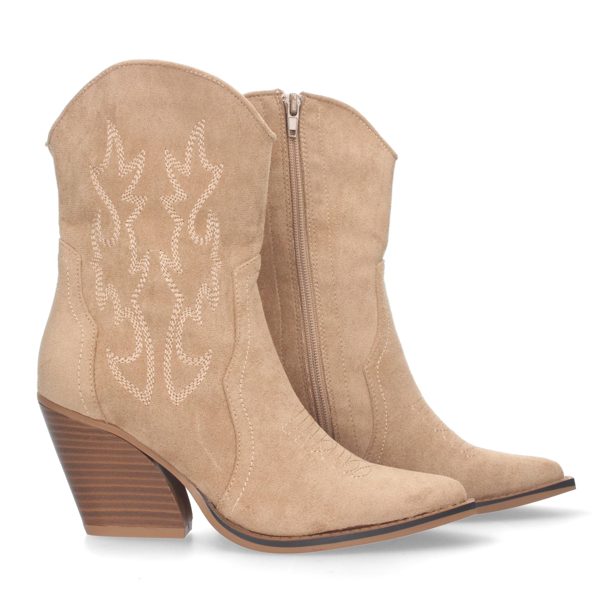 shoes&blues.es Western-Stiefeletten für Damen mit Absatz, Stickereien an Schaft und Spann, Reißverschluss, Herbst/Winter