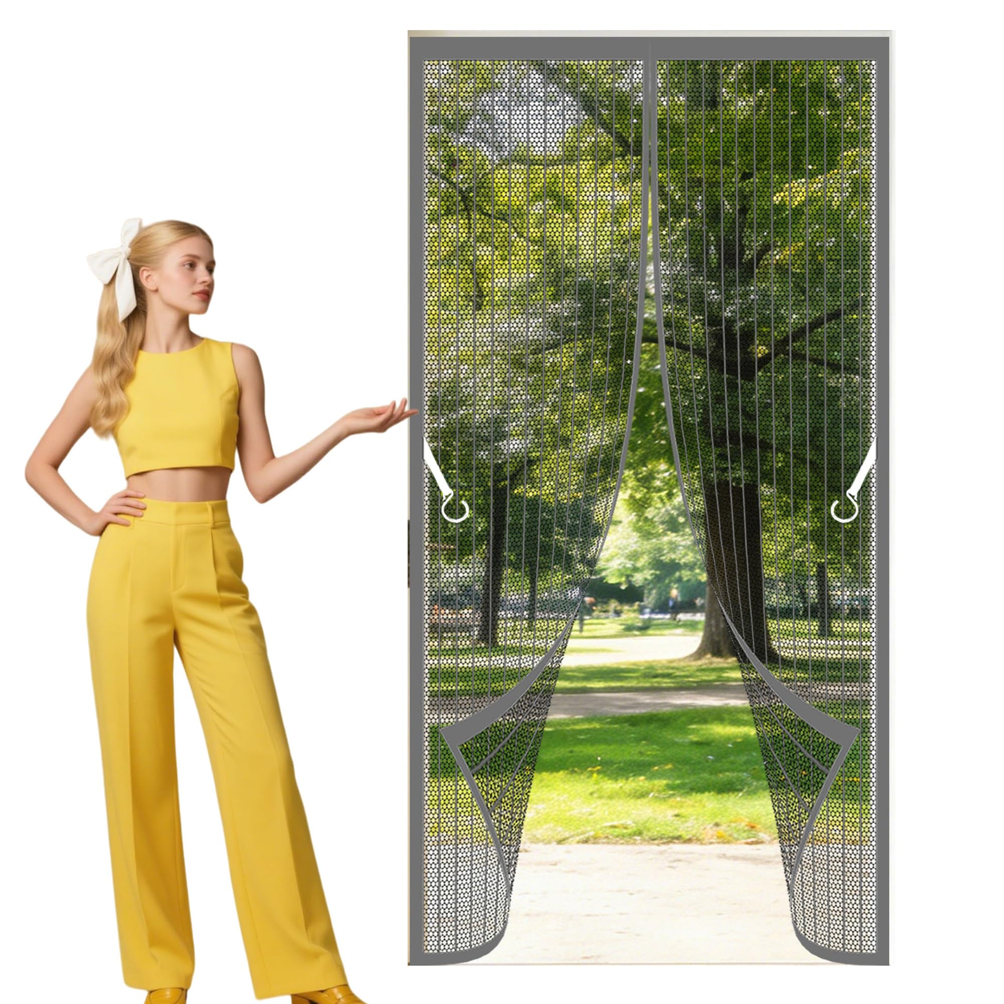 Magnetic Fly Screen Door 91 x 184 cm Powerful Magnets Fly Screen Anti Mosquito Keep Fresh Air in Bugs Out Suitable for Patio Room Balcony Bedroom, Grey
