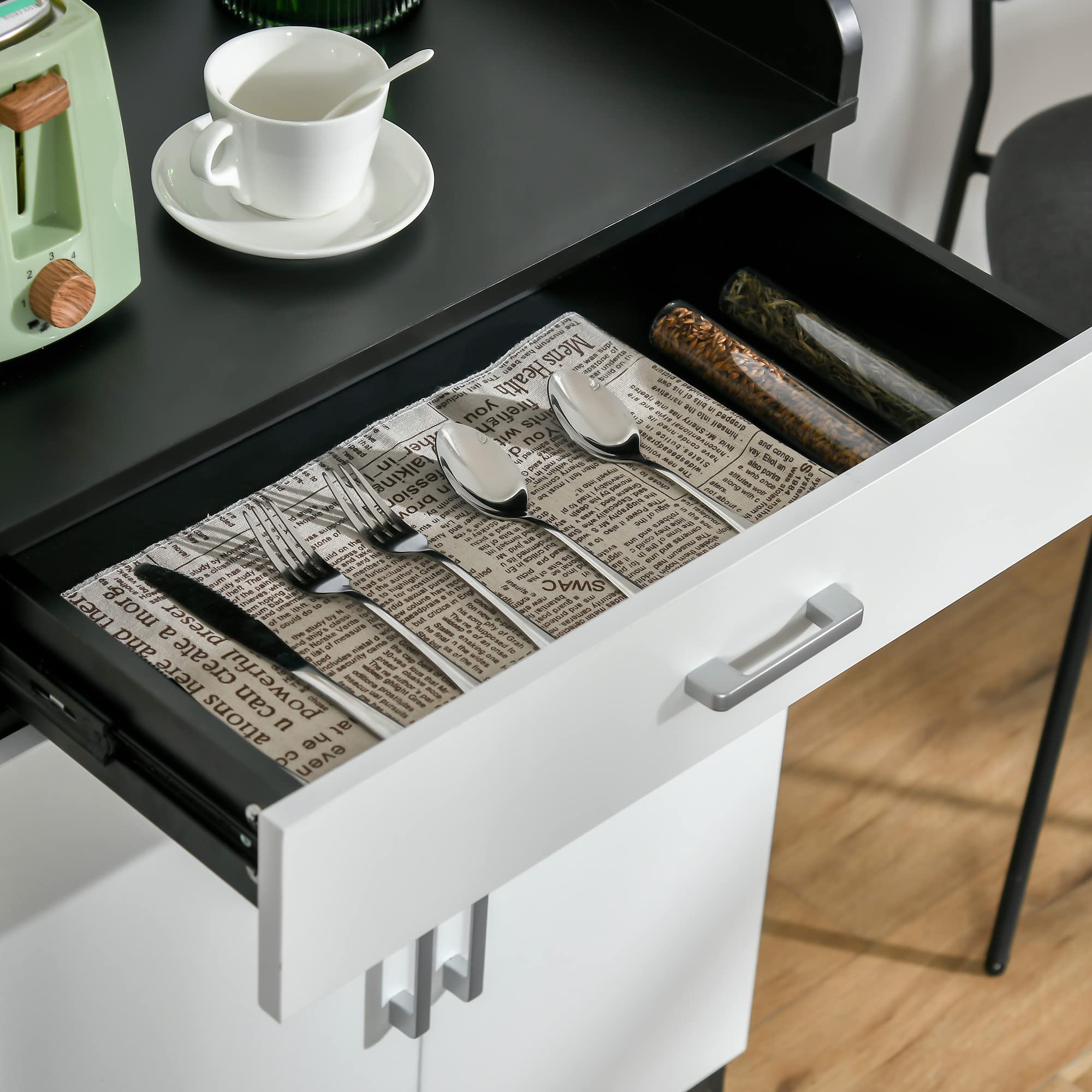HOMCOM Mobiletto con Cassetto di Legno, con Ripiano Regolabile, Mobiletto da Cucina Salvaspazio, Soggiorno e Anticamera, in Legno MDF, 60x40x90cm, Bianco e Nero