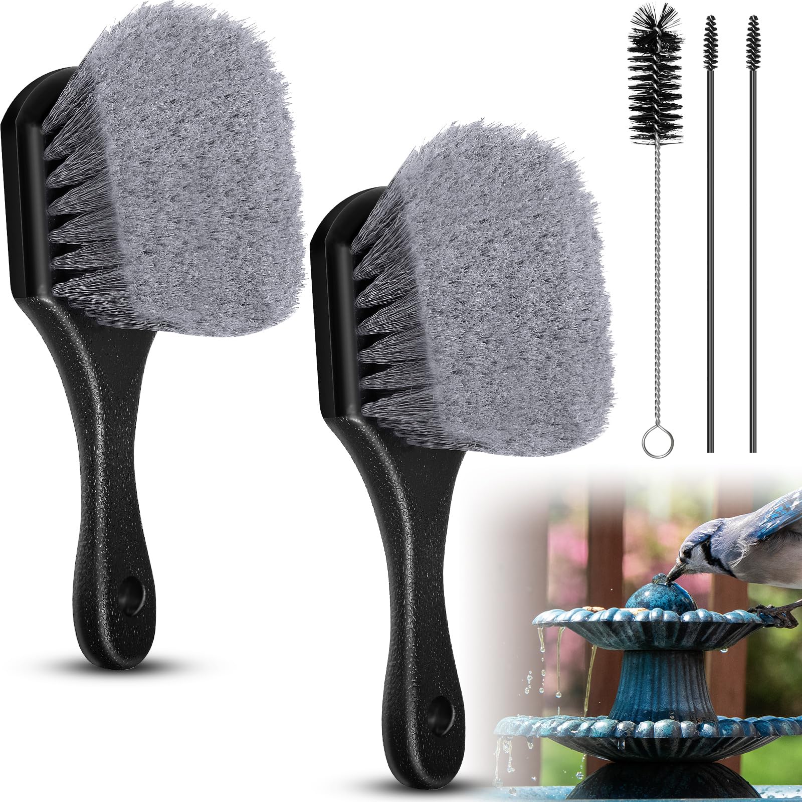 Ashmacdo 5 Pcs Bird Bath Brush,Bird Bath Cleaning Brush with Ergonomic Handle and PVC Bristles Hummingbird Feeder Cleaning Brush for Bird Feeder Bath Accessories Fountain Outdoor Cleaning