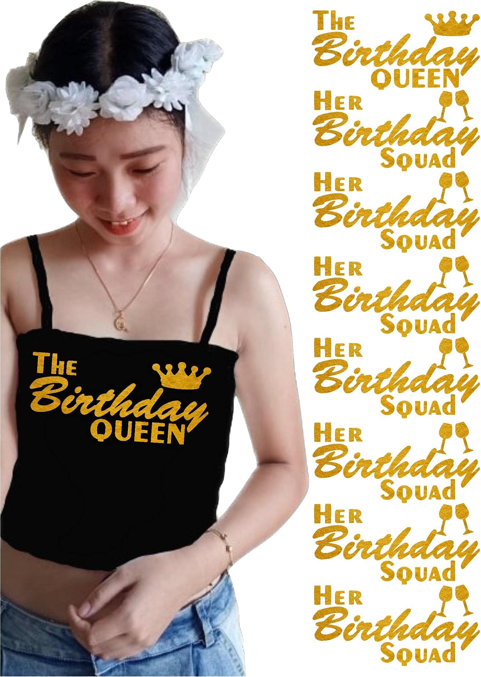 PrinturShirt Birthday Squad Shirts for Women Set - Birthday Team Group Shirts - Iron On Heat Transfer Vinyl, 8pcs, 4 by 9 Inch, Gold - Easy To Use, Savings