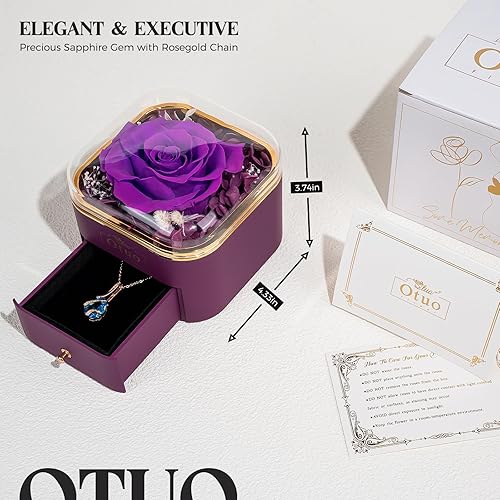 Miniatura 3 de Joyero de regalo de rosas preservadas, flor de rosa eterna real con collar, regalos para novia, mamá, mujer, esposa, cumpleaños y día de San