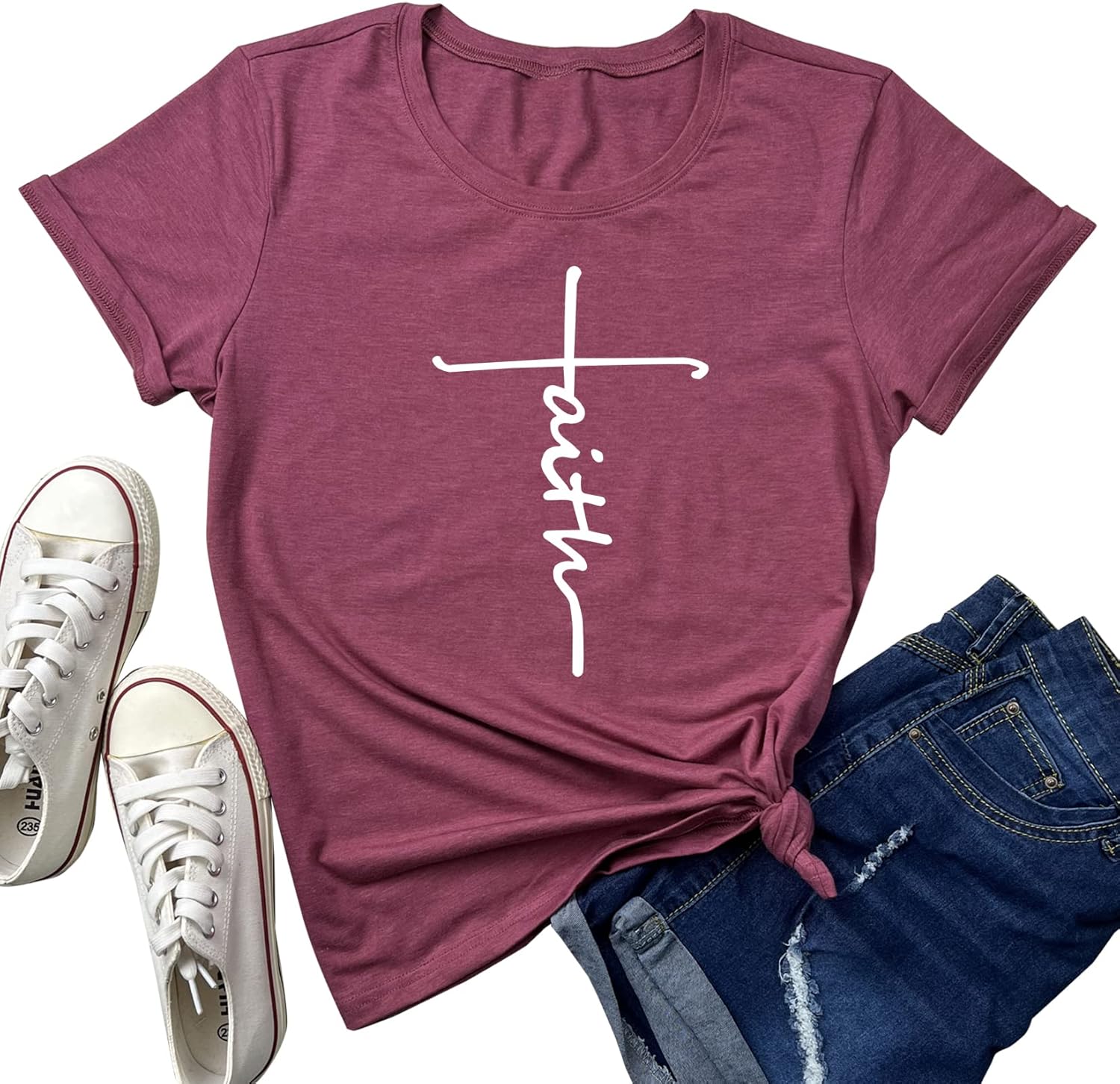 MAXTREE Women's Faith Graphic Cute Tee Shirt