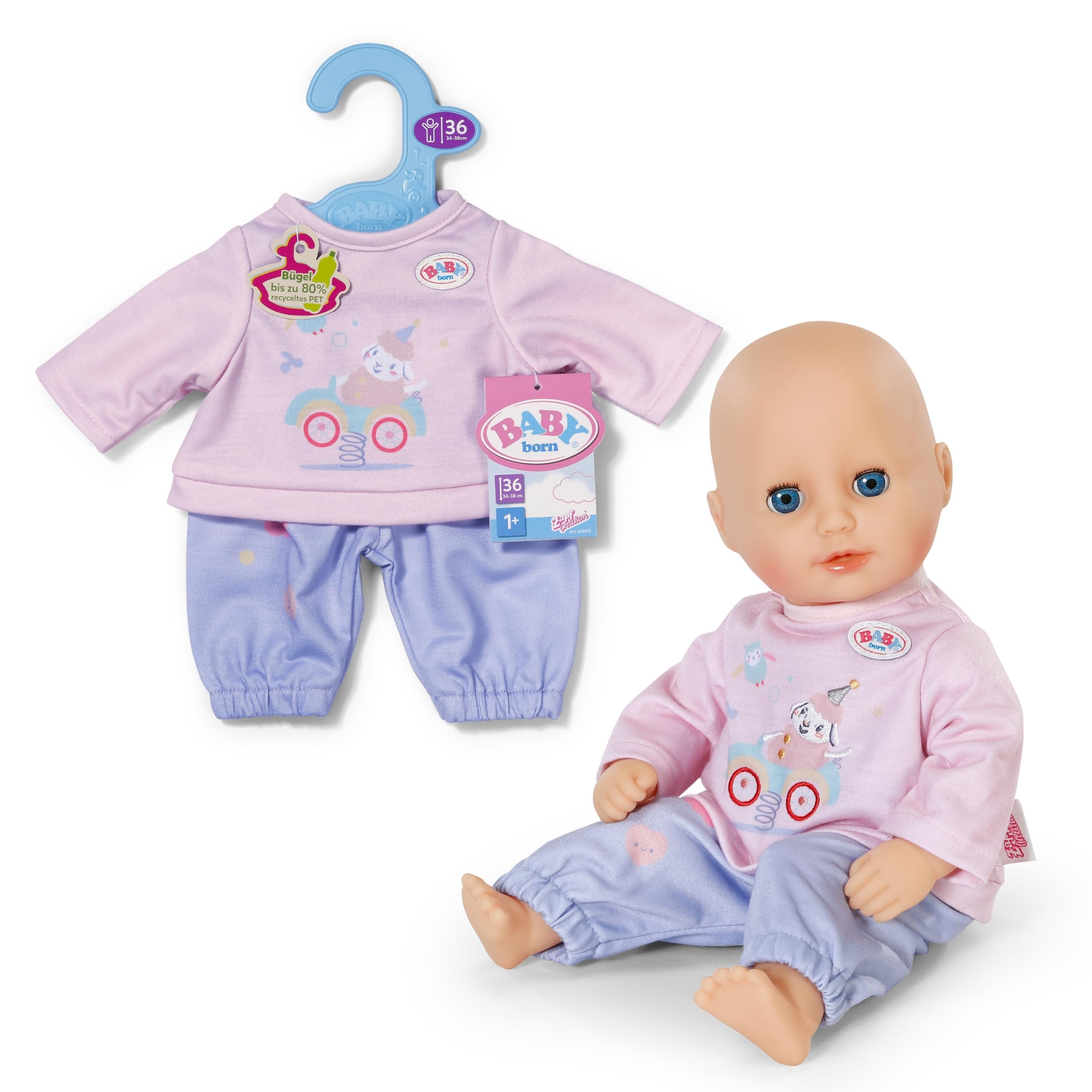 BABY born Jogging Outfit  Doll outfit with pink long-sleeve shirt & purple pants  Doll clothing  Accessory for 36 cm dolls