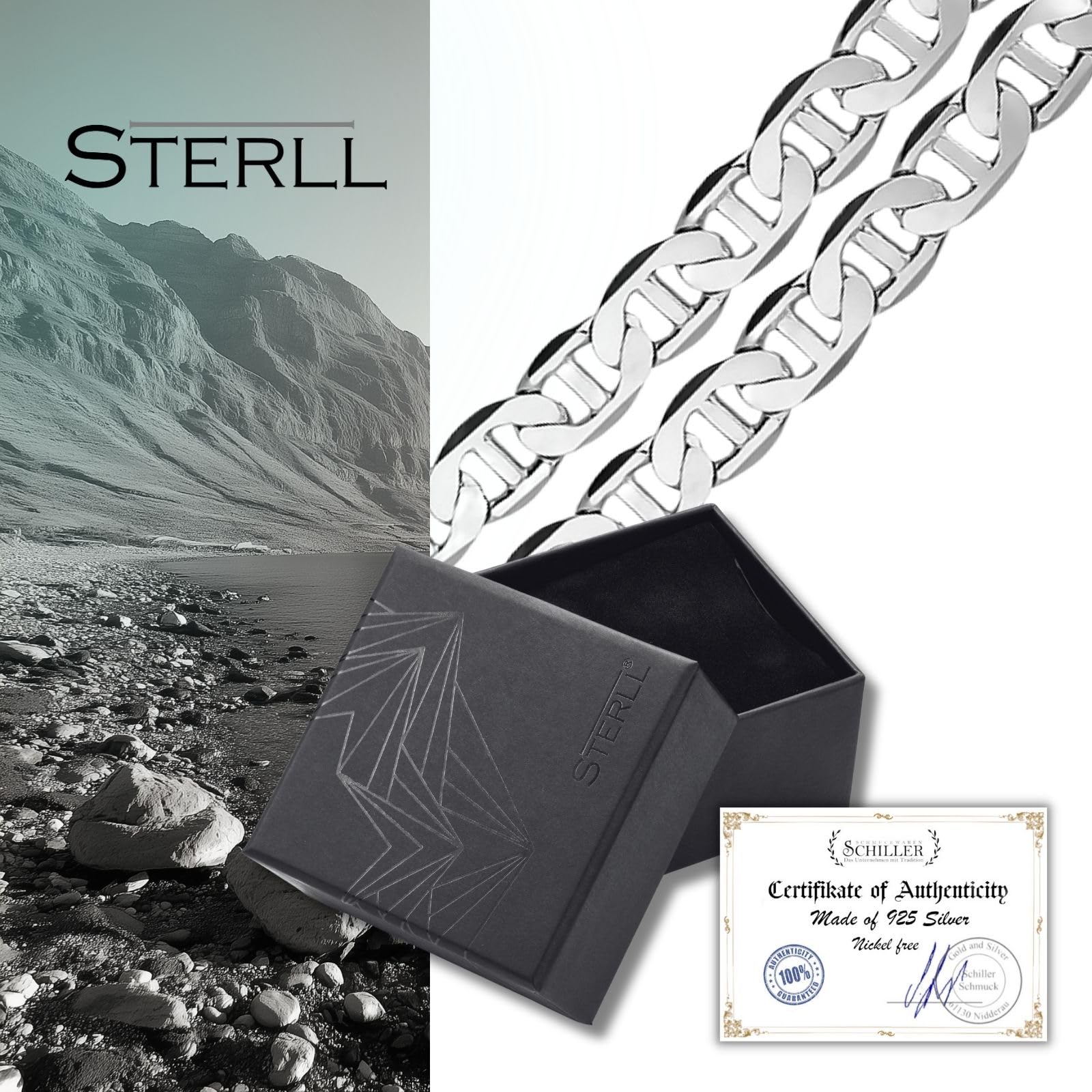 Herren-Kette aus massivem 925 Silber, ideal als Geschenk für Mann oder Freund, mit Schmuckbox