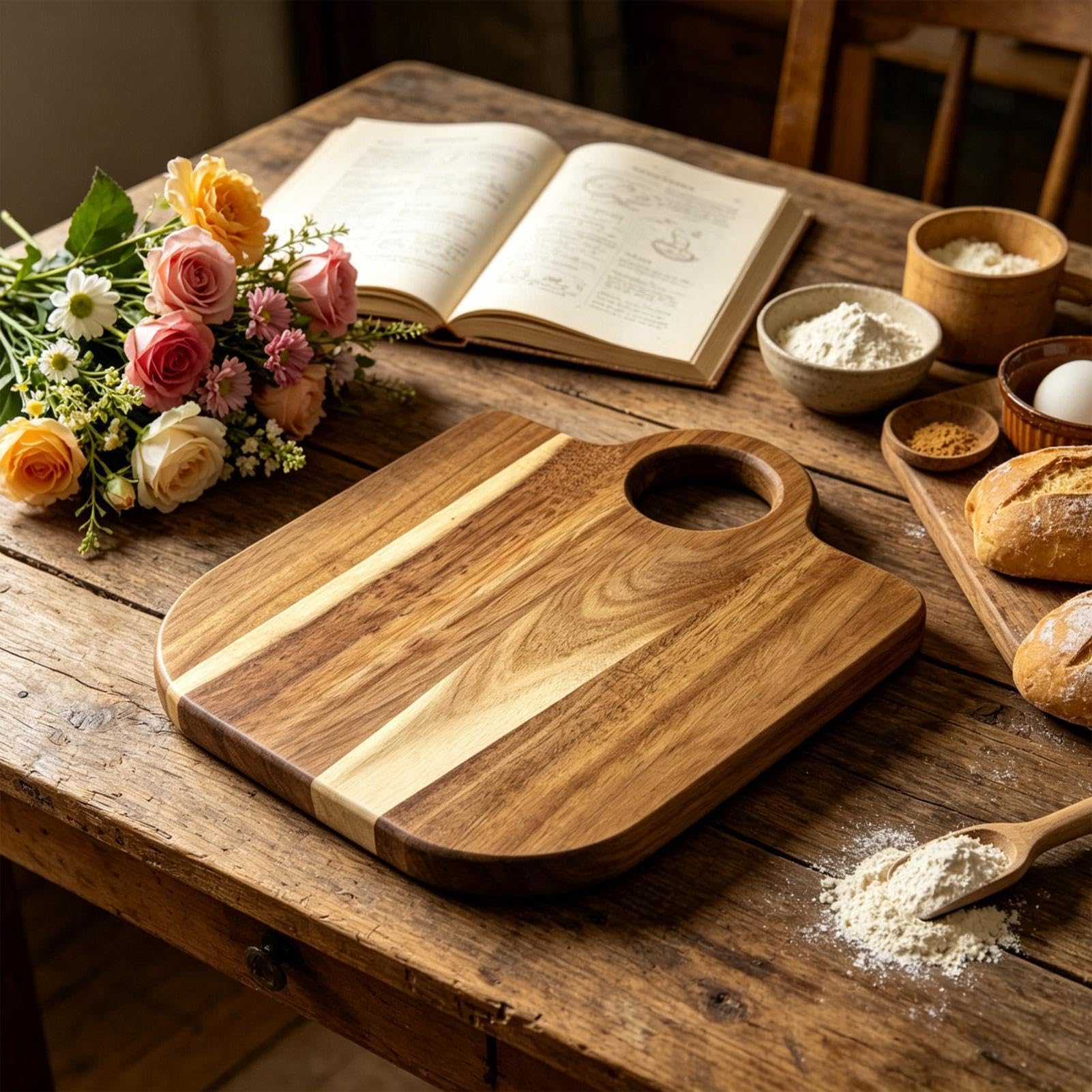 Tabla de Corte de Madera Bandeja Antideslizante De Exhibición Y Servicio | Tabla de Madera Divertida para Cortar para Carne, Verduras, Fruta, Queso, Aperitivos, Cocina y