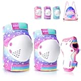 Knee Pads for Kids - ZOOBLISS Toddler Knee and Elbow Pads Set Wrist Guards for Skating Girls Aged 3-12, Kids Protective Gear for Roller Skates Skateboard Bike Scooter, Included Drawstring Bag(Rainbow)