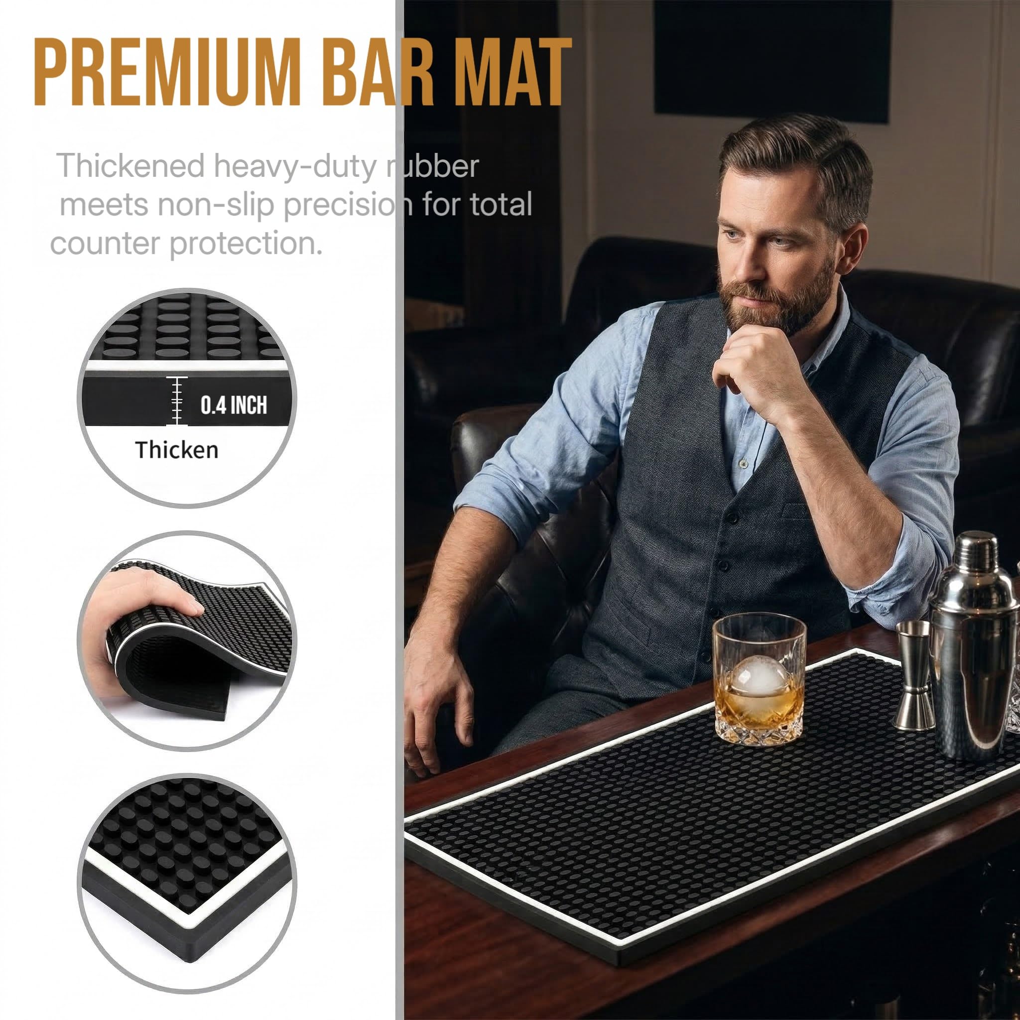 Jucoan - Set di 2 tappetini da bar, 45,7 x 30,5 cm, in gomma spessa, antiscivolo, non tossici, per bancone da cucina, colore: Nero