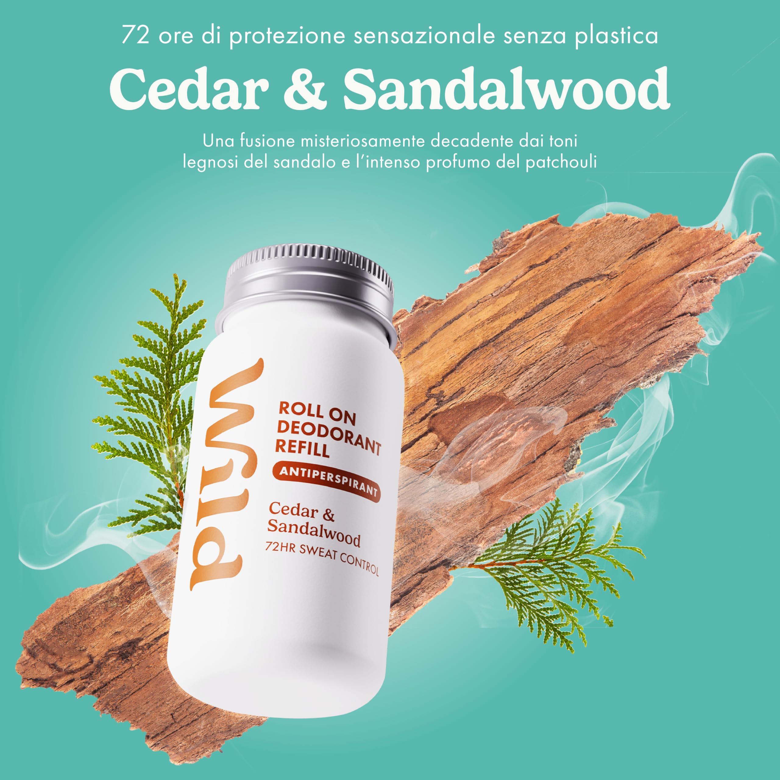 Confezione con ricariche del deodorante antitraspirante Wild per uomo - 72h di protezione dagli odori - Vegano al 90% - Adatto alle pelli sensibili - Amber & Oud, Thunderstorm, Cedar & Sandalwood