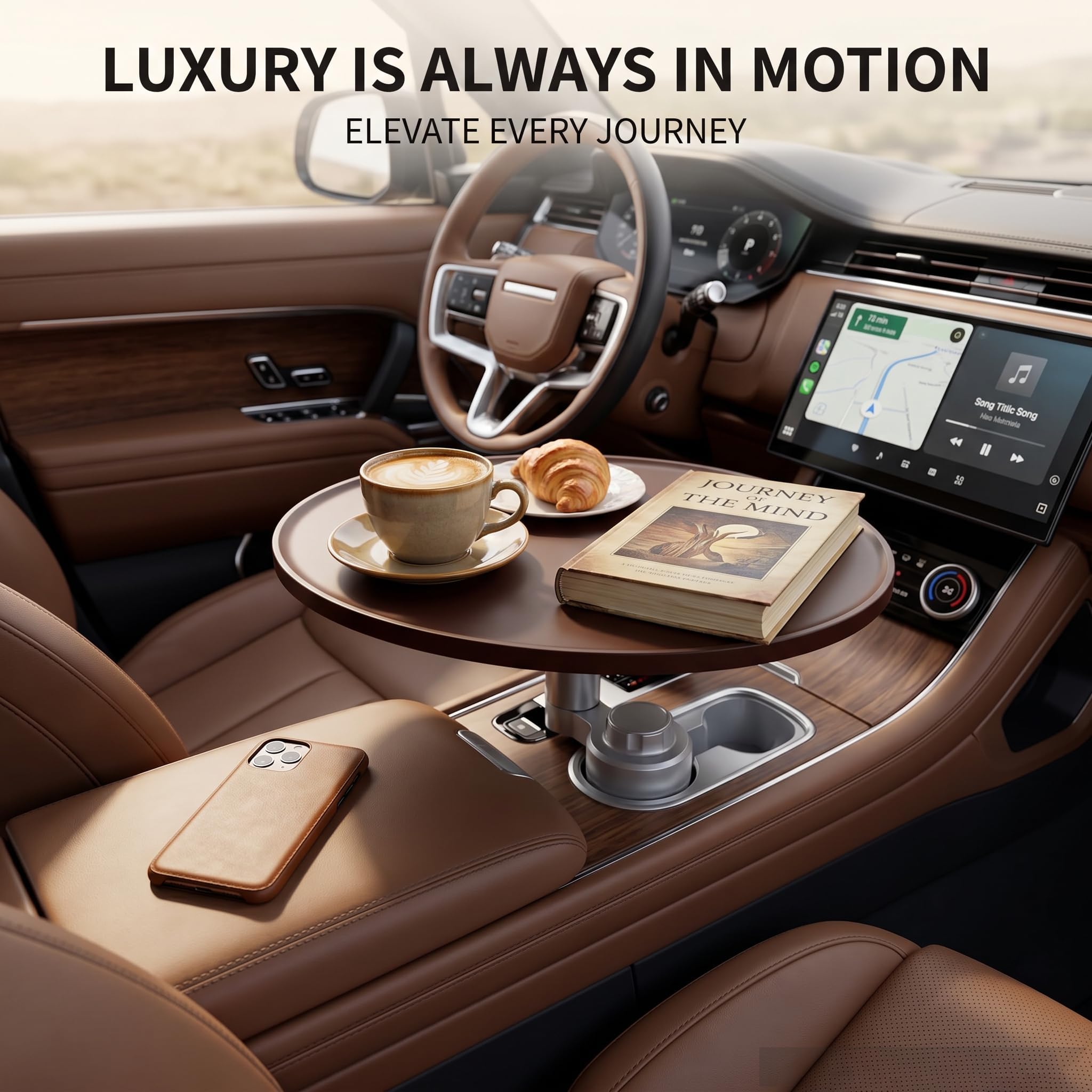 Car Steering Wheel Laptop Tray 360° Rotatable Cup Holder Desk