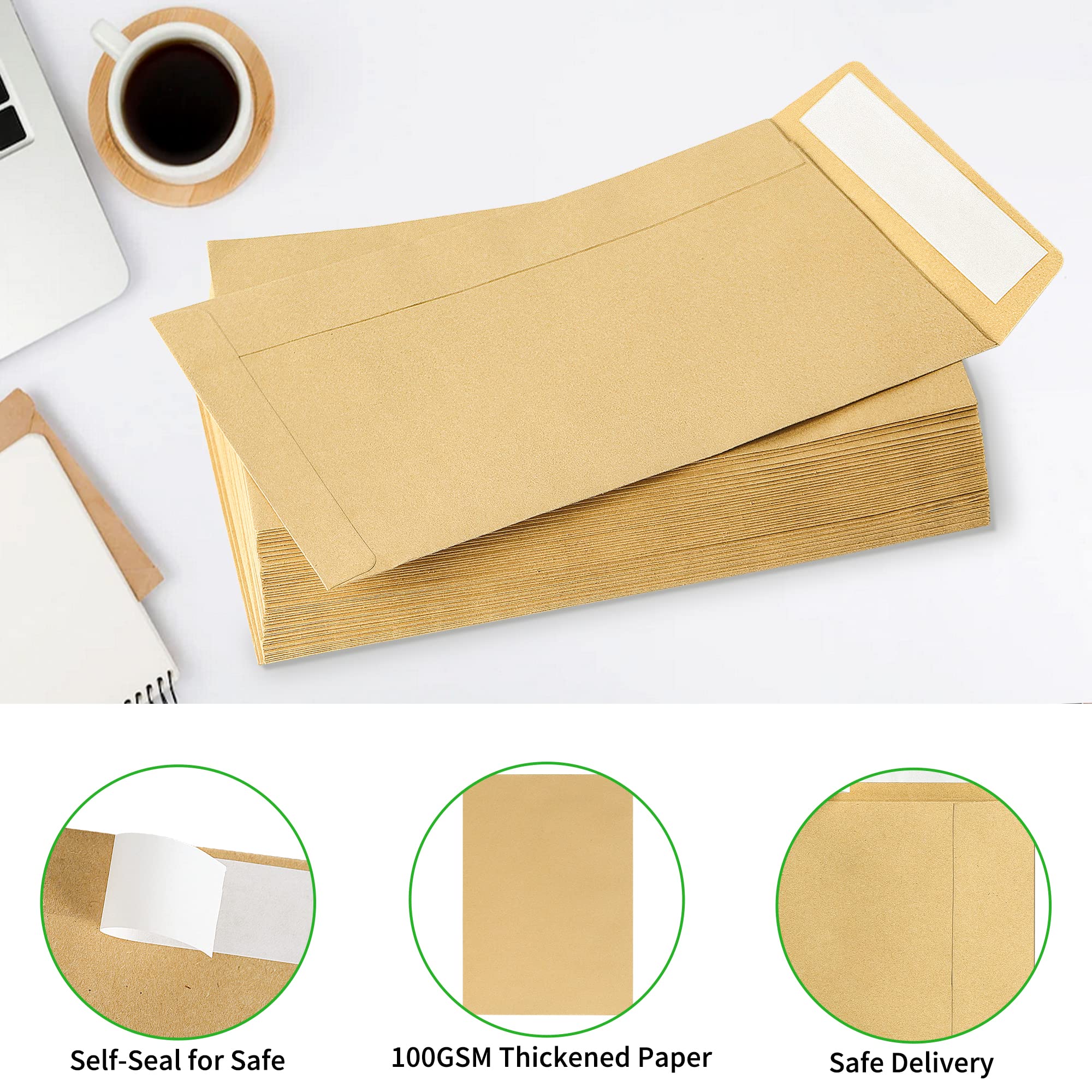 C5 229 x 162 mm 100gsm Brown Self Seal Pocket Envelopes, No Window, Greeting Card Invitation Envelopes for School Home - Image 3