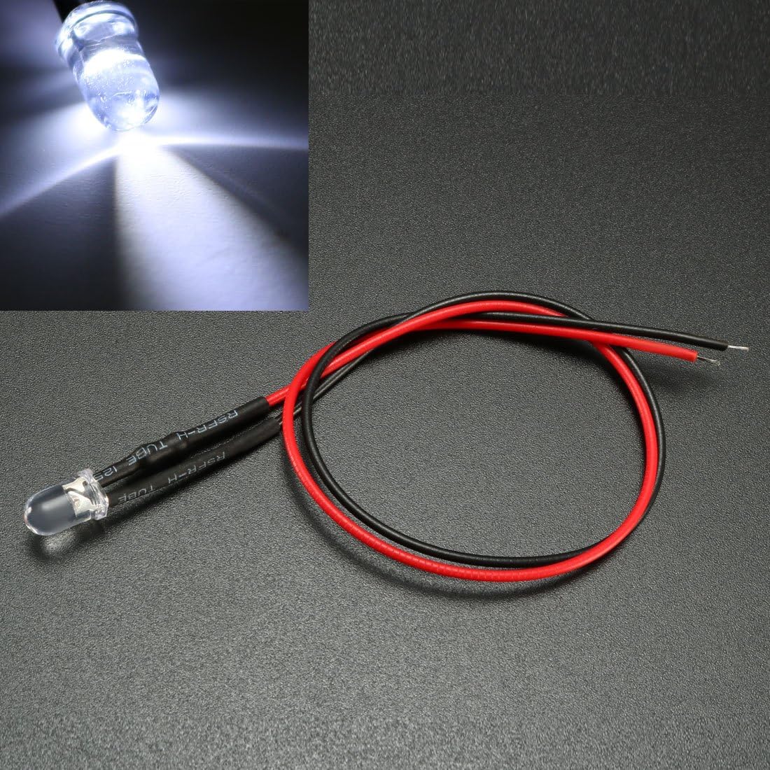 uxcell 5Pcs 5mm Pre Wired LED, White DC9-12V Clear Lens, Light Emitting Diodes - Image 2