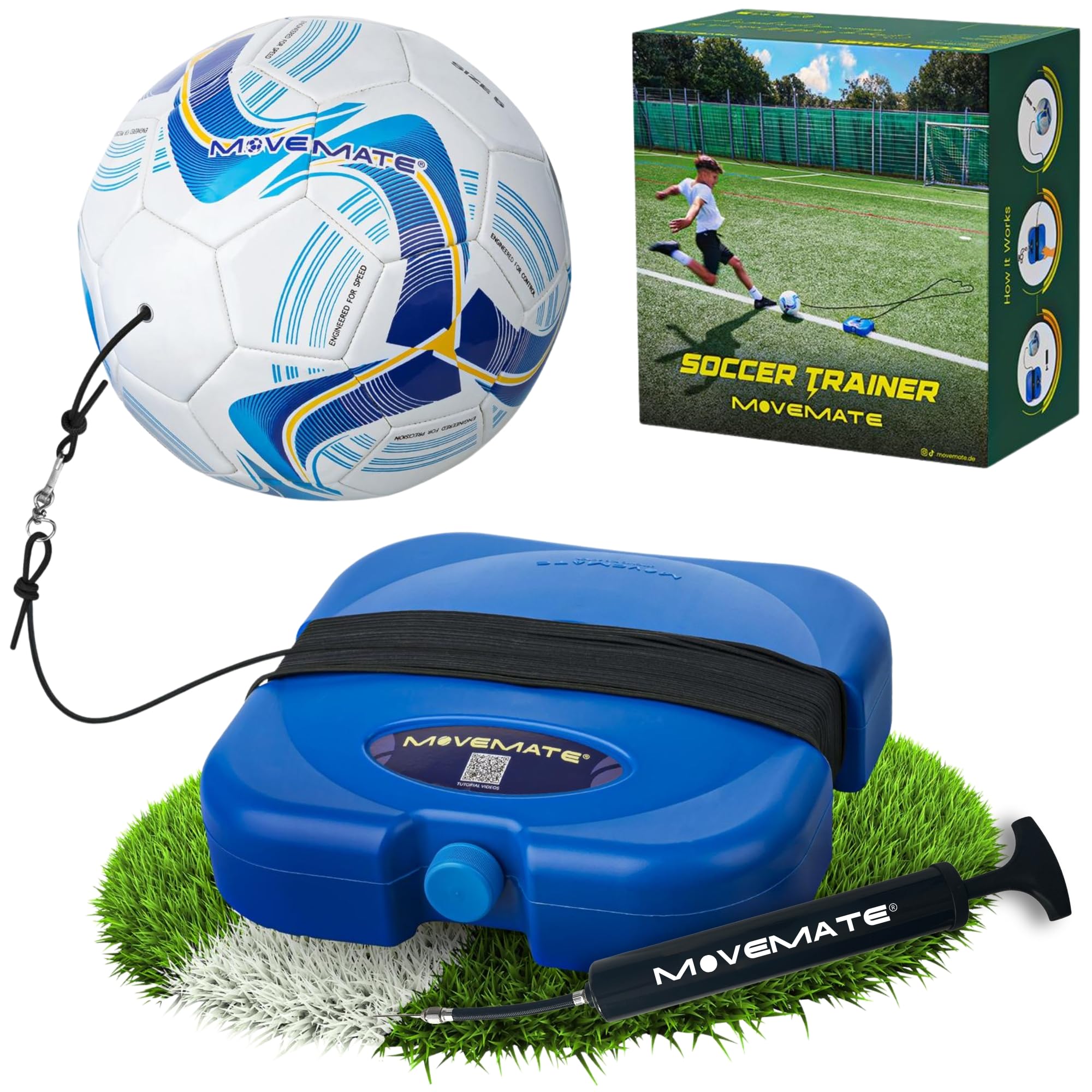 MOVEMATE® Set di allenamento per pallone da calcio, con corda, ideale come regalo da calcio per ragazzi, innovativo strumento di allenamento per esterni, in giardino