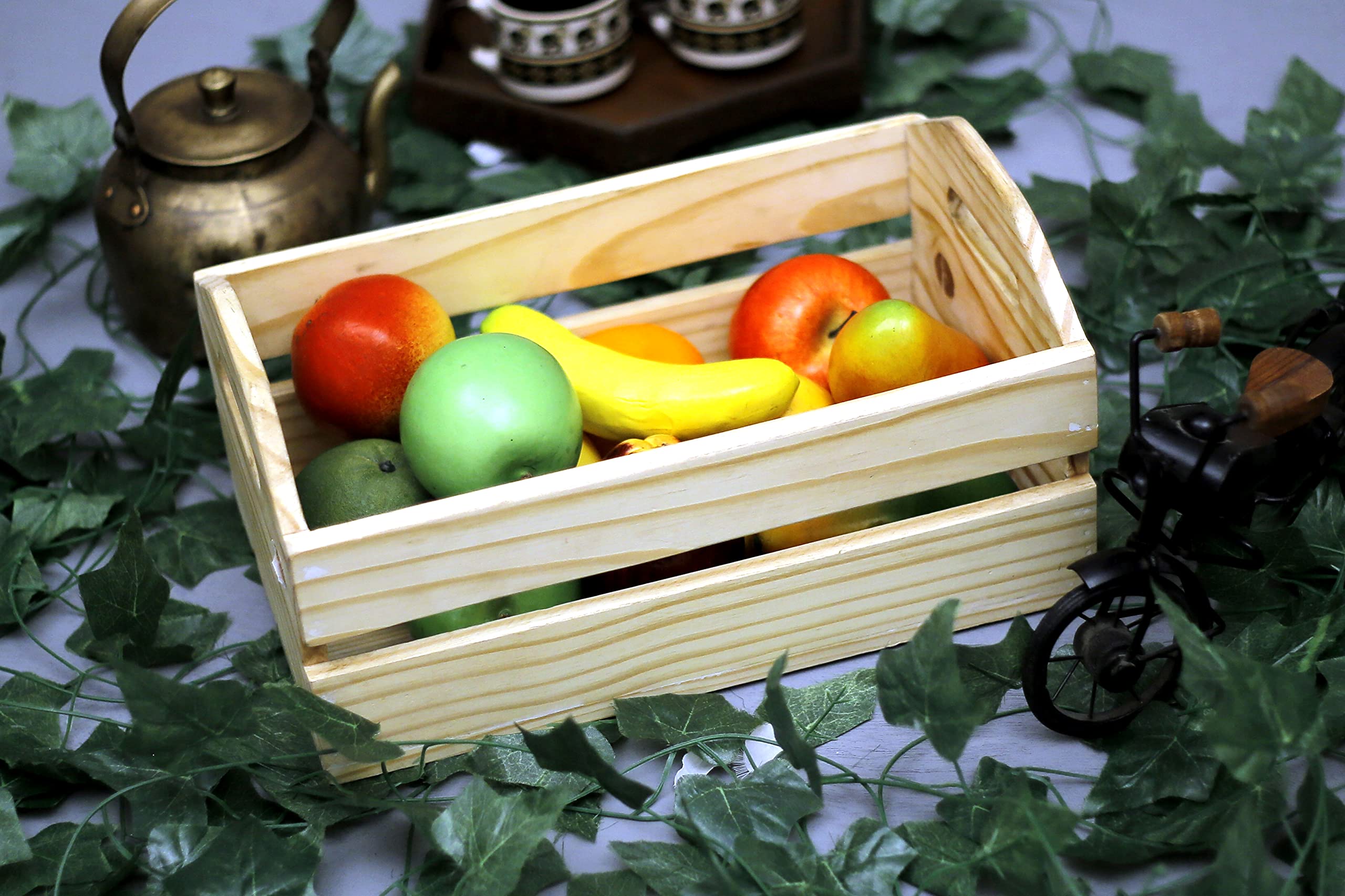 Woodsala Pine Wood Fruit & Vegetable Crates Arch Style Handle Tray