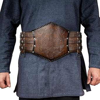 Viking Brede Riem in reliëf, Noords Faux Leather Waist Armor, Medieval Knight Corset Belt voor LARP Costume (Zwart Viking Brede Riem in reliëf, Noords Faux Leather Waist Armor, Medieval Knight Corset Belt voor LARP Costume (Zwart