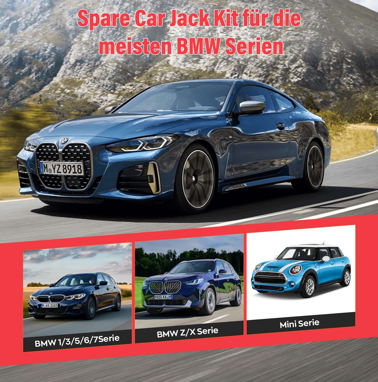 IMAYCC 2.5T Wagenheber Universelle Scherenwagenheber für BMW Auto mit 2Pcs Gummiauflage BMW, Tragbarer Wagenheber mit Radmutternschlüssel, Auto-Notfallset fürBMW Serie1/3/5/6/7/Z/X