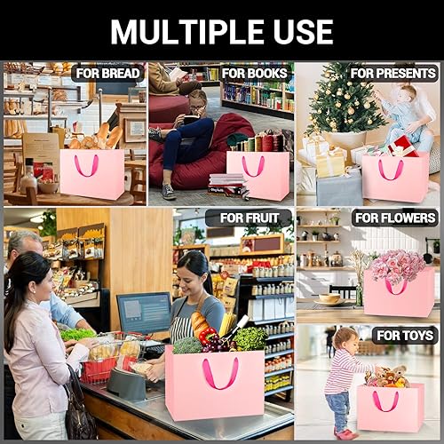 Miniatura 4 de EUSOAR Bolsas de regalo rosas extra grandes, paquete de 12 bolsas de compras de 16 x 6 x 12 pulgadas con asas a granel, bolsas de envoltura al por