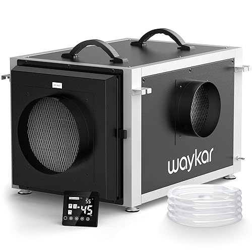 Waykar Deshumidificador de espacio de rastreo de 158 pintas con control remoto y bomba, deshumidificador comercial de doble conducto HVAC para toda