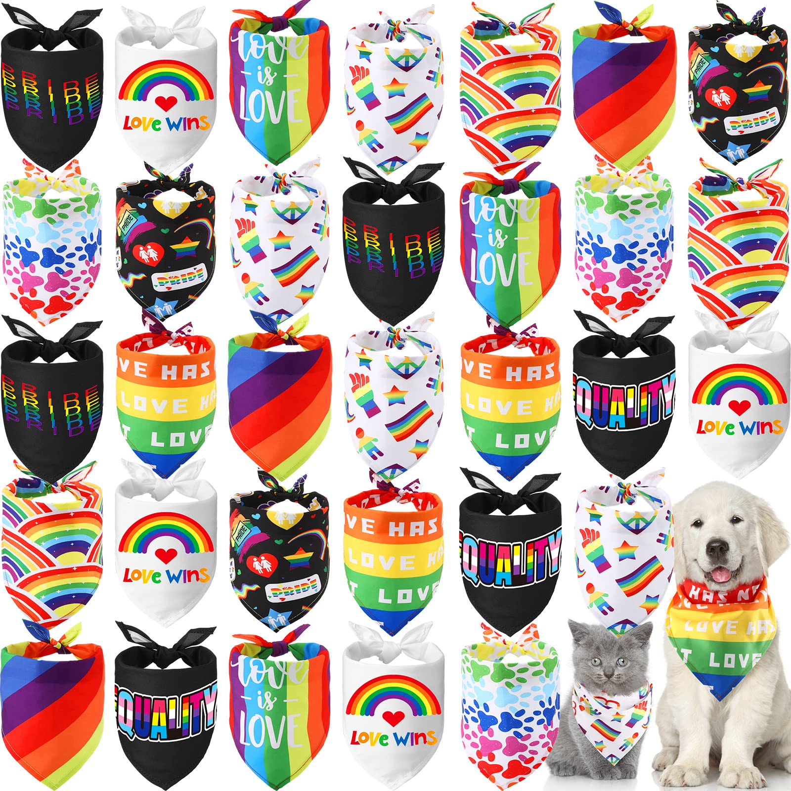 Lot de 60 bandanas pour chien Gay Pride arc-en-ciel - Mouchoirs pour chien LGBT - Accessoires de fête - 10 styles