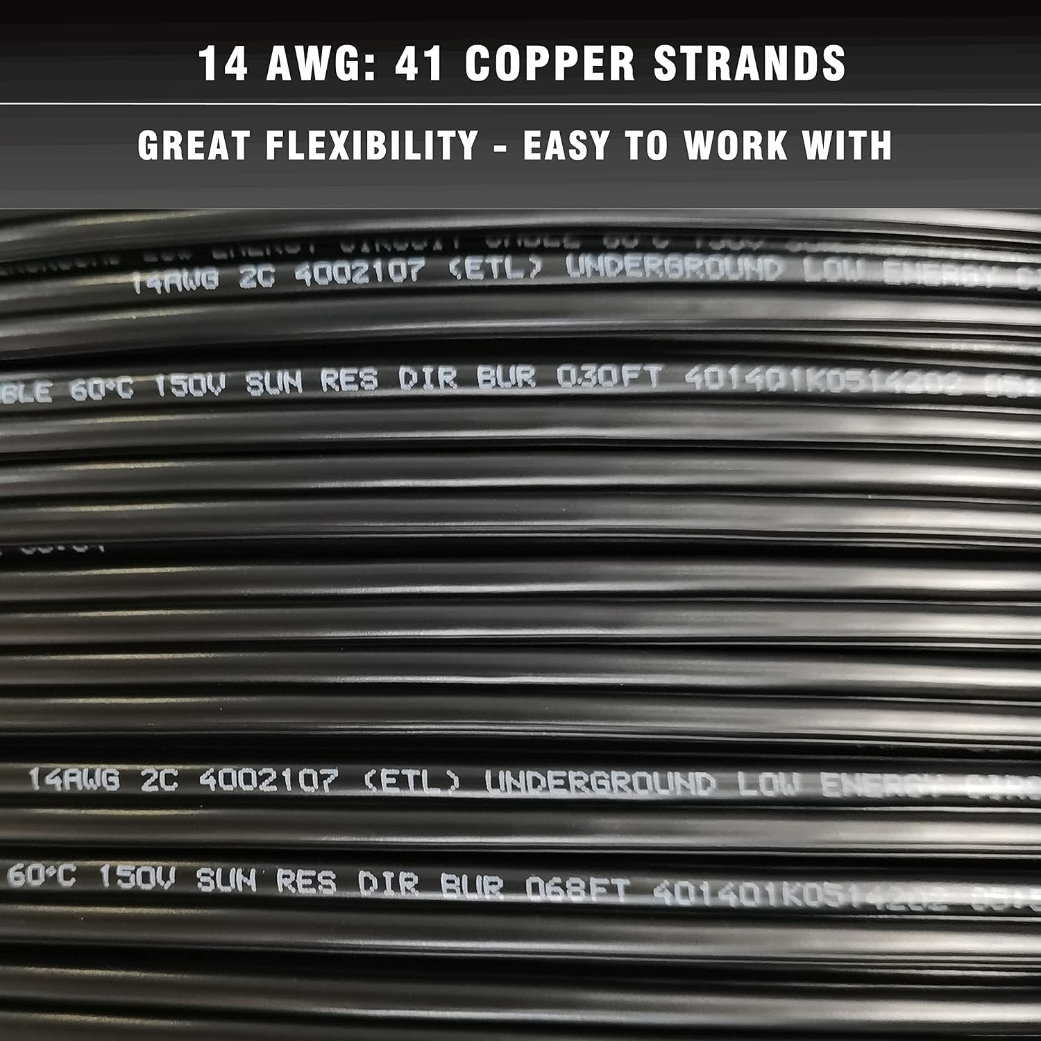 Cableague 14/2 Low Voltage Landscape Lighting Wire 250ft 14AWG*2C Waterproof Conductor Outdoor Direct Burial 250 feet Black