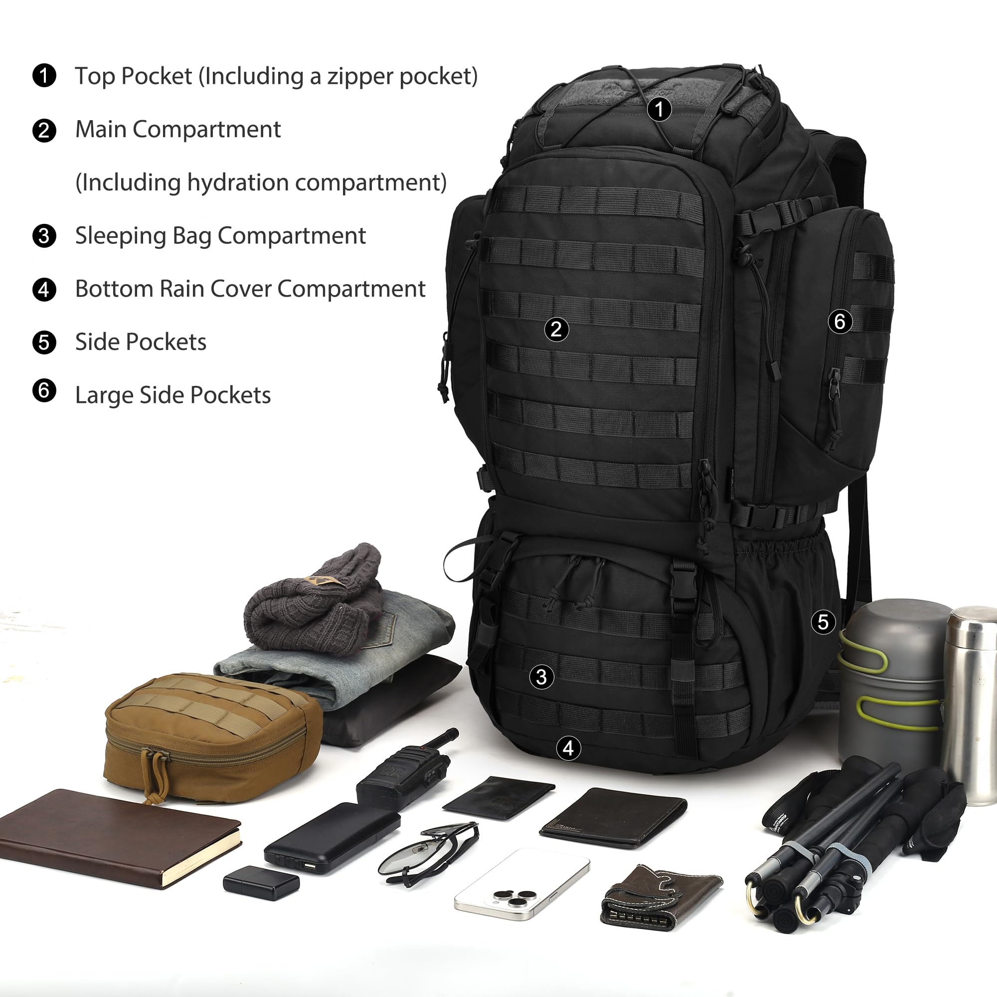 Mardingtop 50 Liter Wanderrucksack Herren Militär Rucksack | für Outdoor-Aktivitäten, Camping, Trekking, Wandern und Reisen