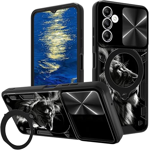 Vista 142 de Funda para Samsung Galaxy A13 5G con cubierta deslizante para lente de cámara y anillo giratorio de 360 grados, soporte híbrido de doble capa Flores