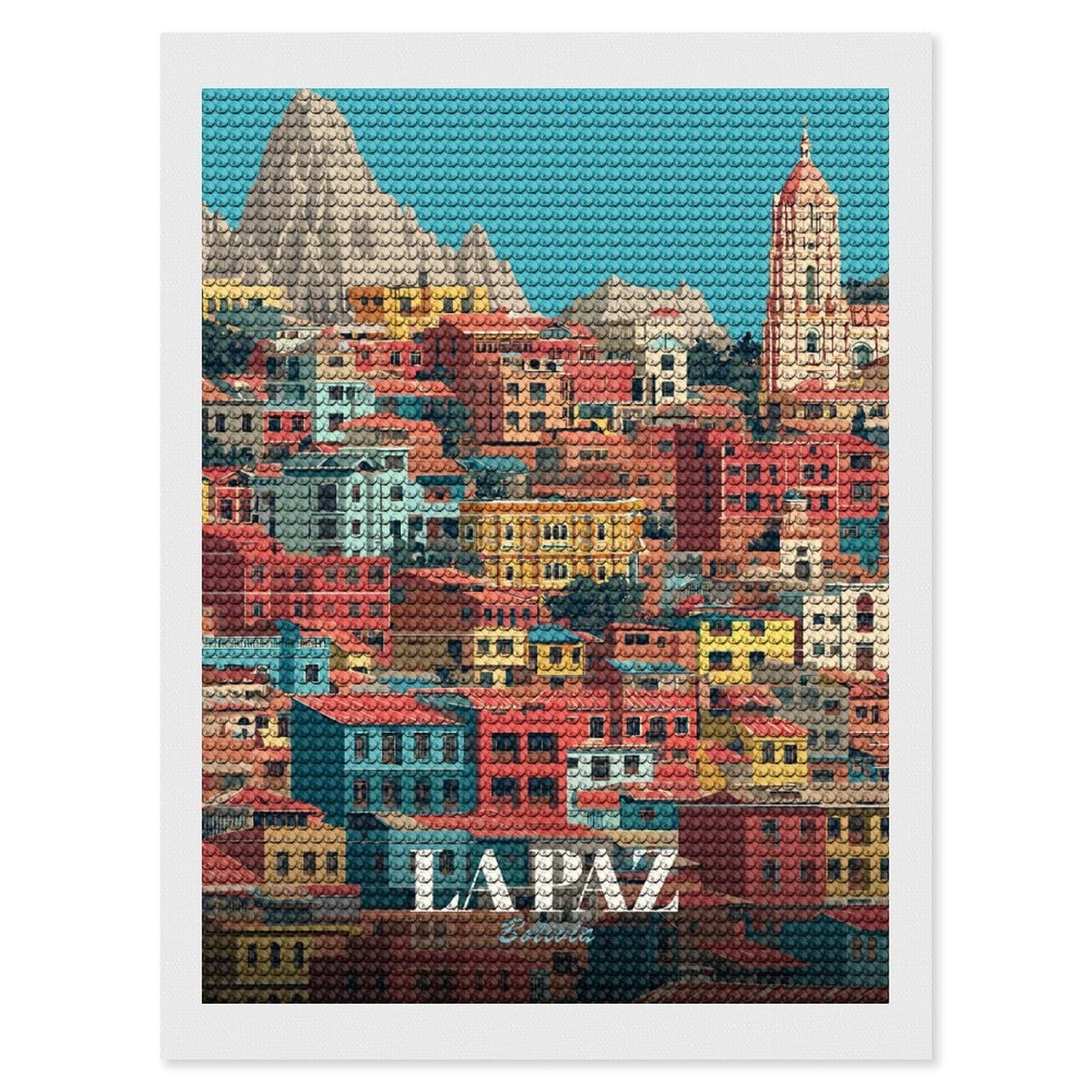 Junmoney La Paz, Bolivia Cityscape Art Diamond Art Canvas 12"x16", Easy Handmade Project, Complete Accessories, Bedroom Decor, Birthday Gift