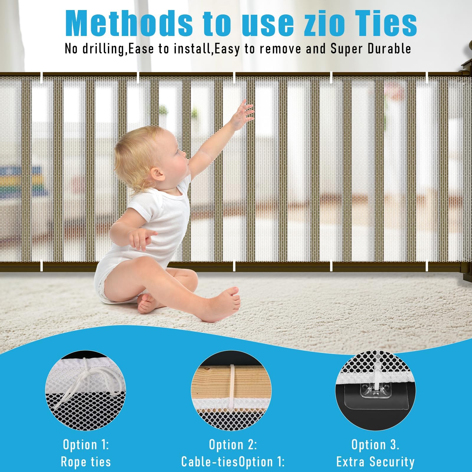 Child Safety Net, 3 x 0.9 m Childproof Mesh Stair Netting, Balcony Banister Protector, Safe Rail Guard for Kids Pets, Toys - Image 3