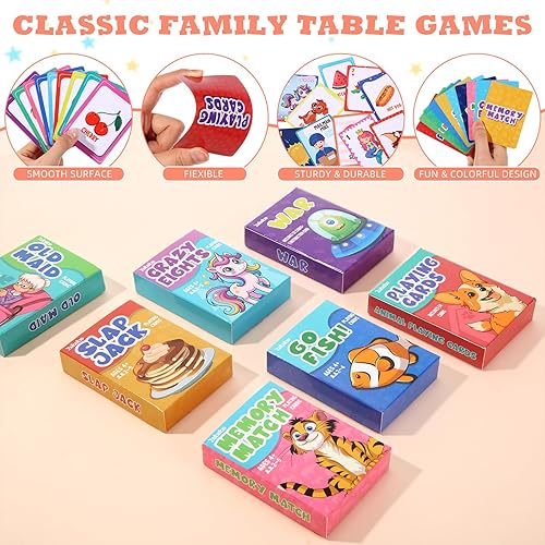 Miniatura 3 de Zubebe Paquete de 14 juegos de cartas para niños, regalos clásicos a granel, juego de cartas para niños, incluye Go Fish, Old Maid, Crazy Eights,