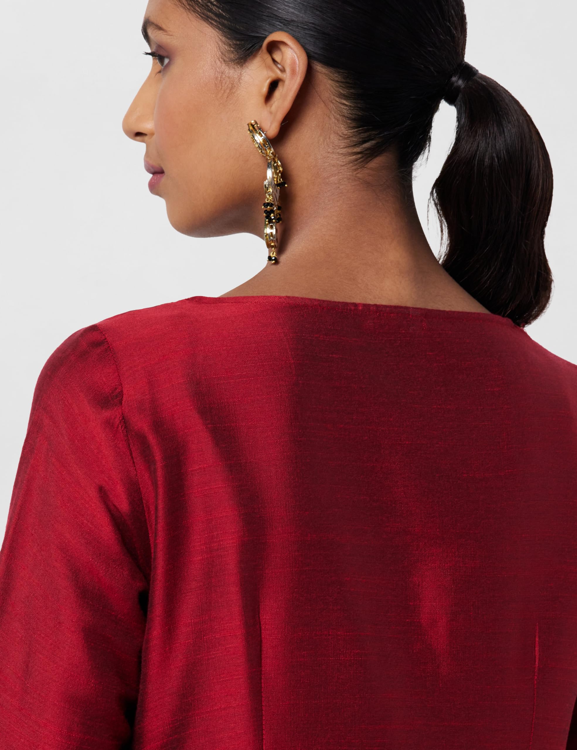 W Burgunderrote solide Spiegelarbeit reine Baumwolle gerade Kurta für Damen