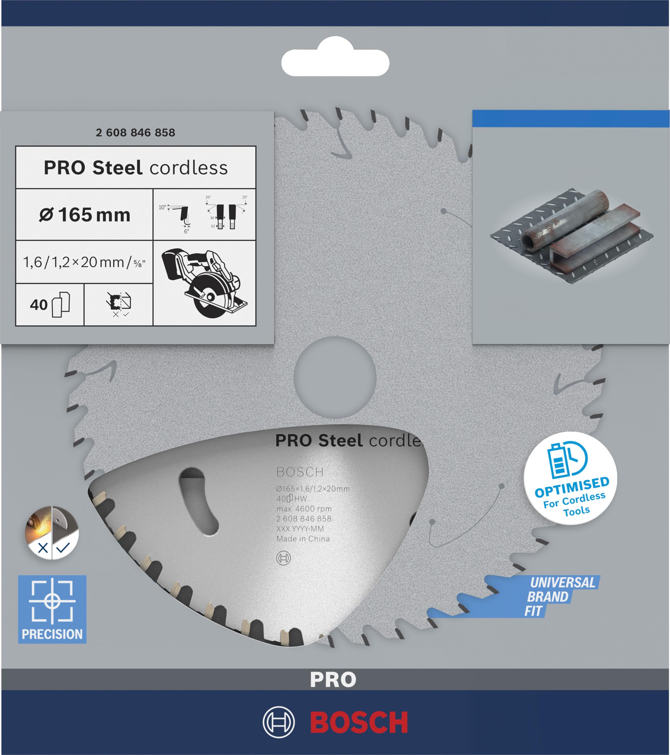 Bosch 1 lama per sega circolare Pro Steel cordless per seghe a secco a mano (per acciaio, diametro mm, accessori professionali sega circolare a batteria)