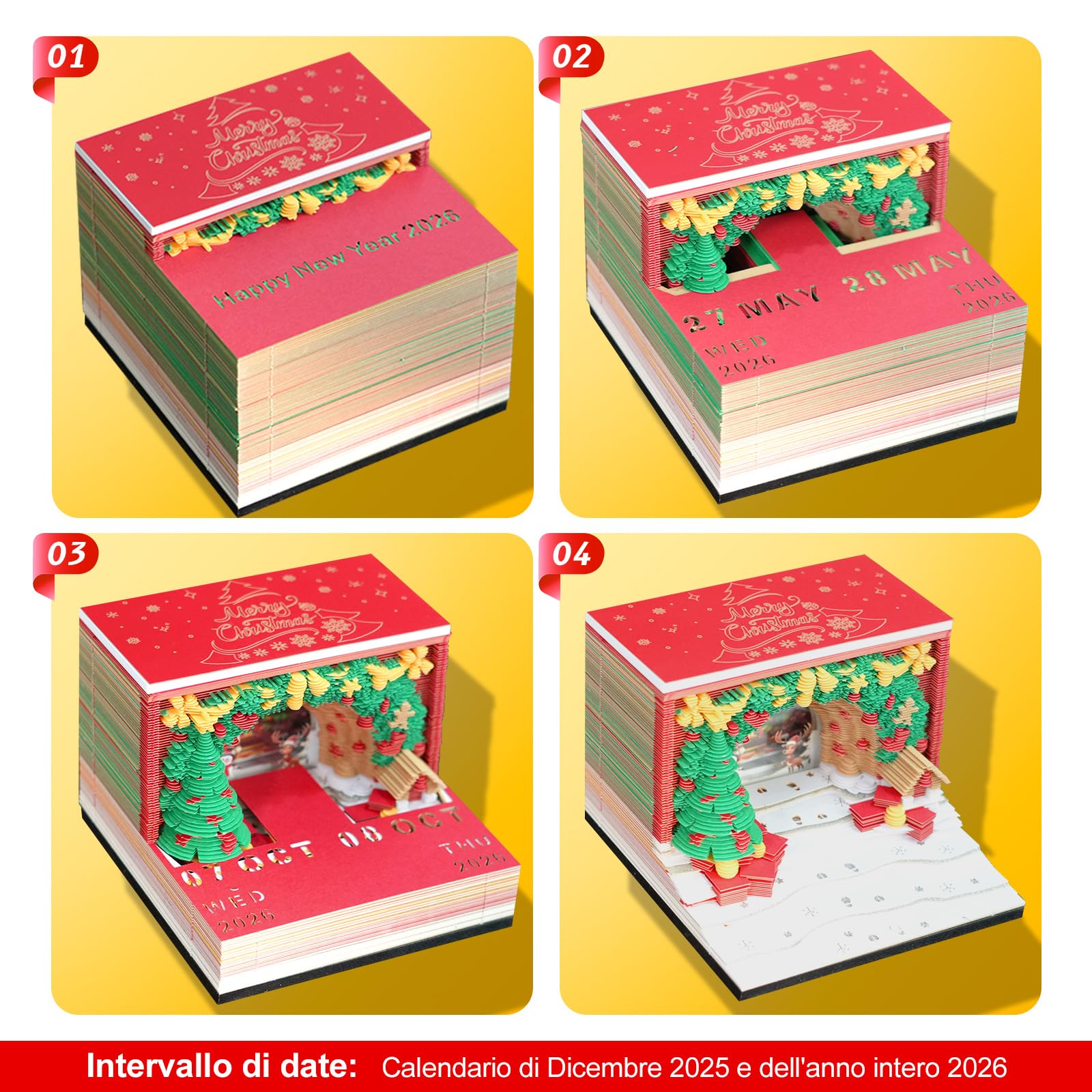 Calendario 3D dicembre 2025 & 2026 – Arco di Natale | Calendario fai da te con fogli di carta | Elegante decorazione da scrivania e incantevole decorazione invernale