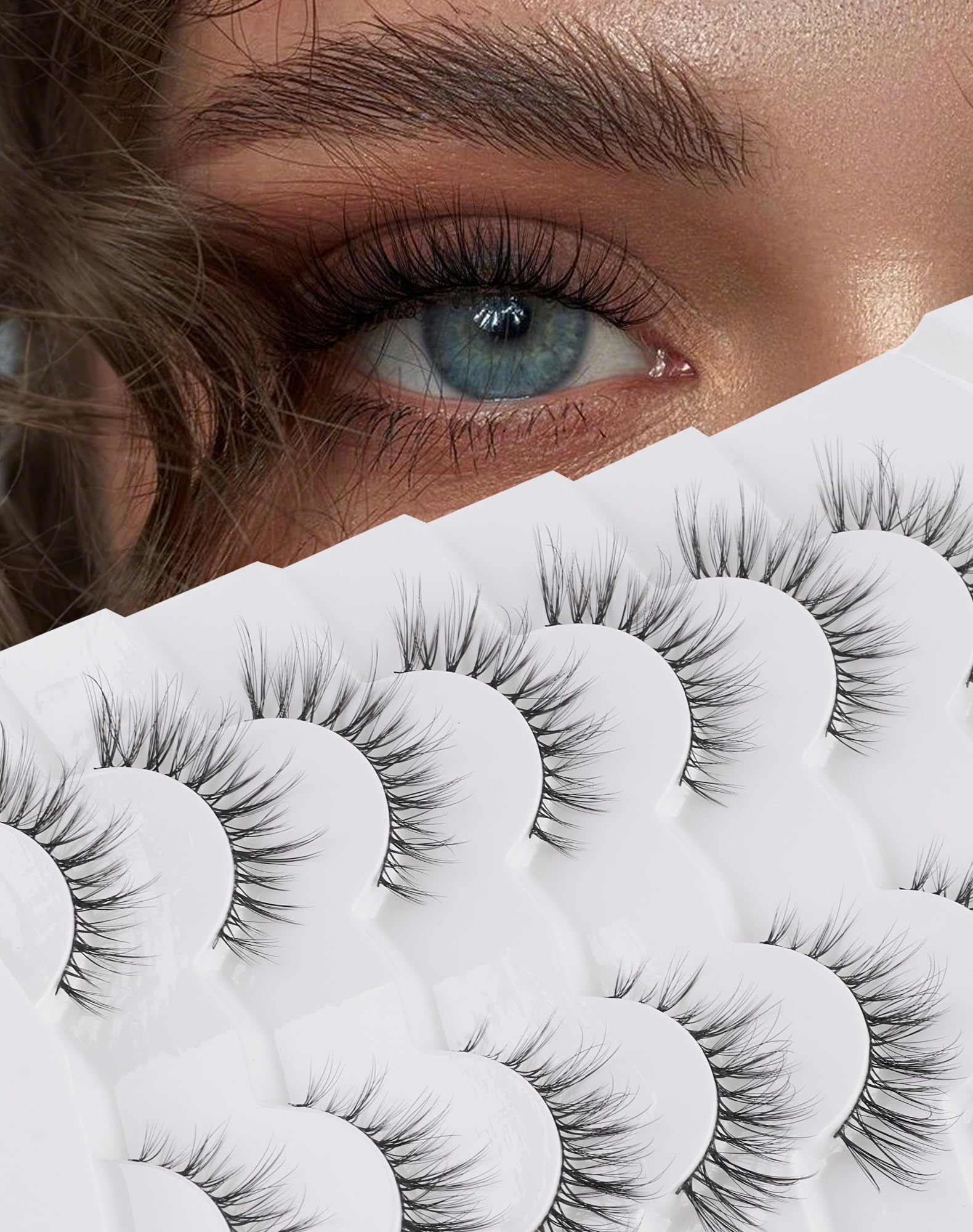 Onlyall False Eyelashes Natural Fake Eye Lashes Wispy False Lashes D97, Black/Brown, 1 pair (Pack of 7)