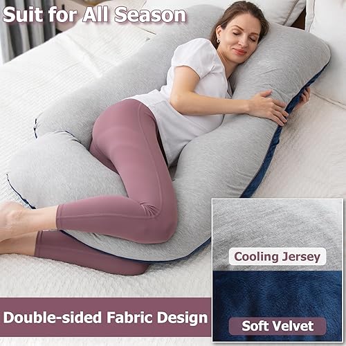 Miniatura 2 de MOON PINE Almohada de embarazo, almohada de cuerpo completo en forma de U para apoyo de maternidad, almohada de dormir con funda para mujeres