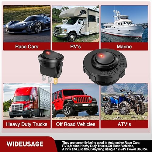 Vista 44 de Nilight 5 interruptores basculantes redondos impermeables con soporte de interruptores de arnés de cableado de 12 V 24 V LED azul iluminado