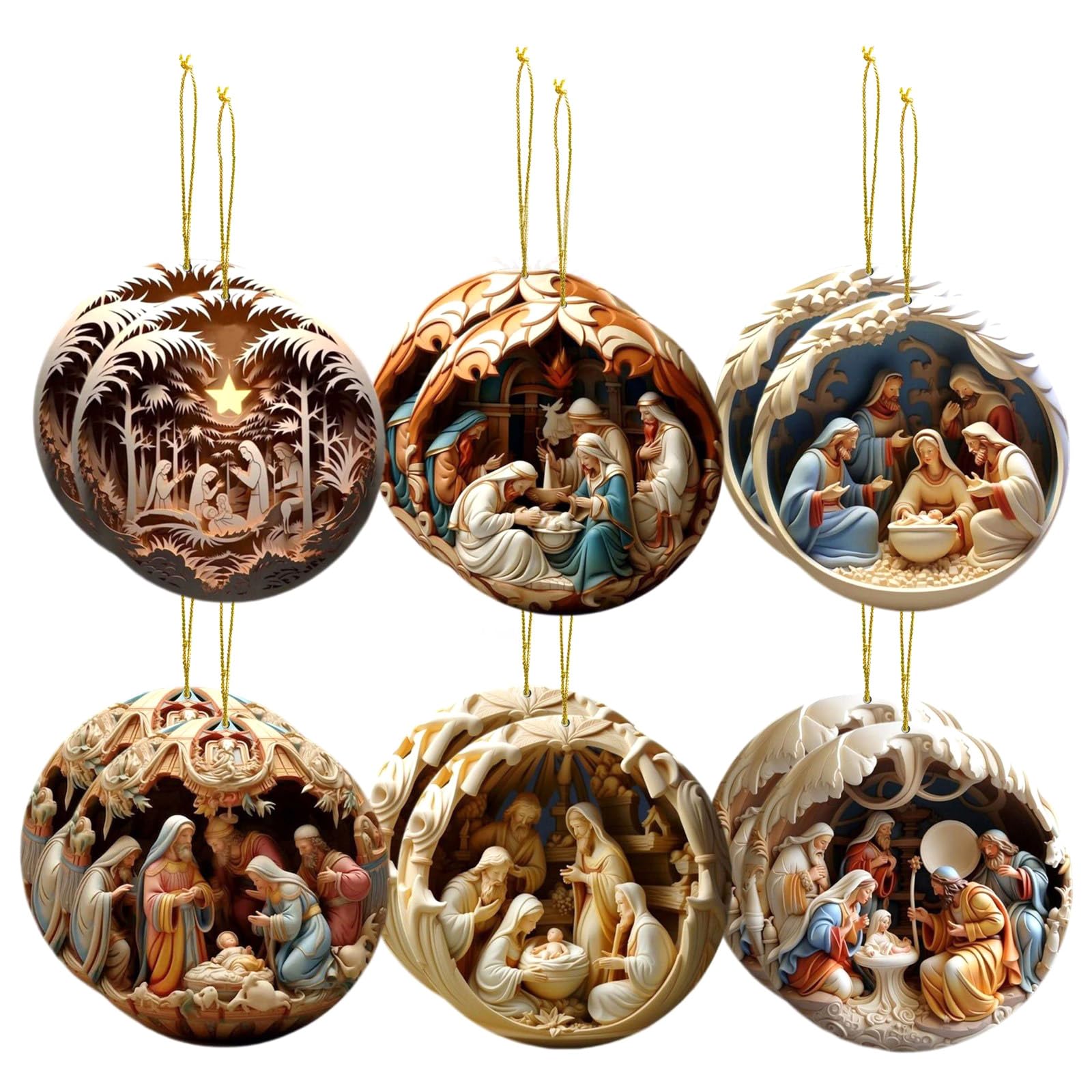12pcs Wood Pendant Christmas Tree Ornament for Nativity Scene Display Religious Wall Hanging Decoration Christmas Ornament