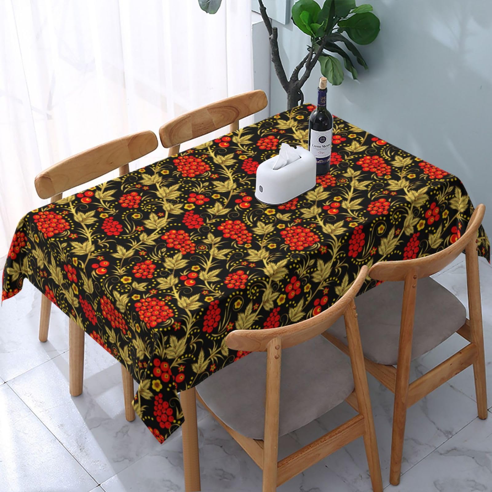 HDTVTV Traditional Russian Khokhloma, Tablecloth, Waterproof Dust-Proof Tabletop Wrinkle Resistant Table Cover - 137 X 183 cm