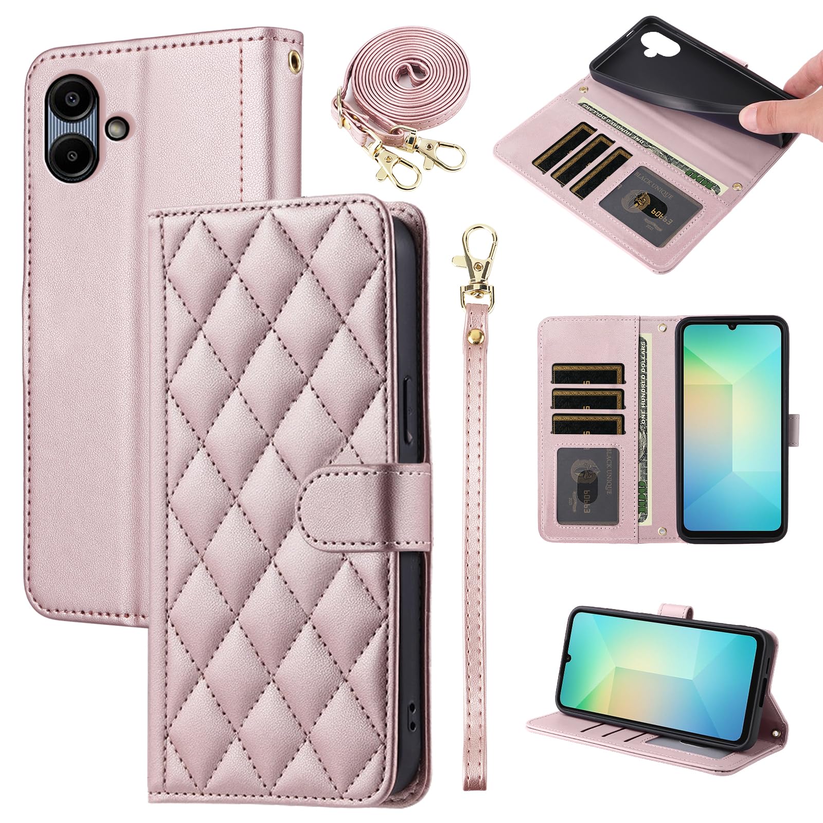 Furiet Argyle Wallet Case for Samsung Galaxy A06 5G with Detachable Wrist/Shoulder Strap Card Slot Folio Purse Luxury PU Leather Stand Accessories