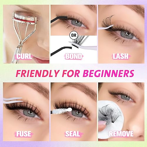 Miniatura 8 de Kit de extensiones de pestañas para bricolaje, 240 unidades de racimos de pestañas, kit de extensiones de pestañas individuales rizadas DD naturales