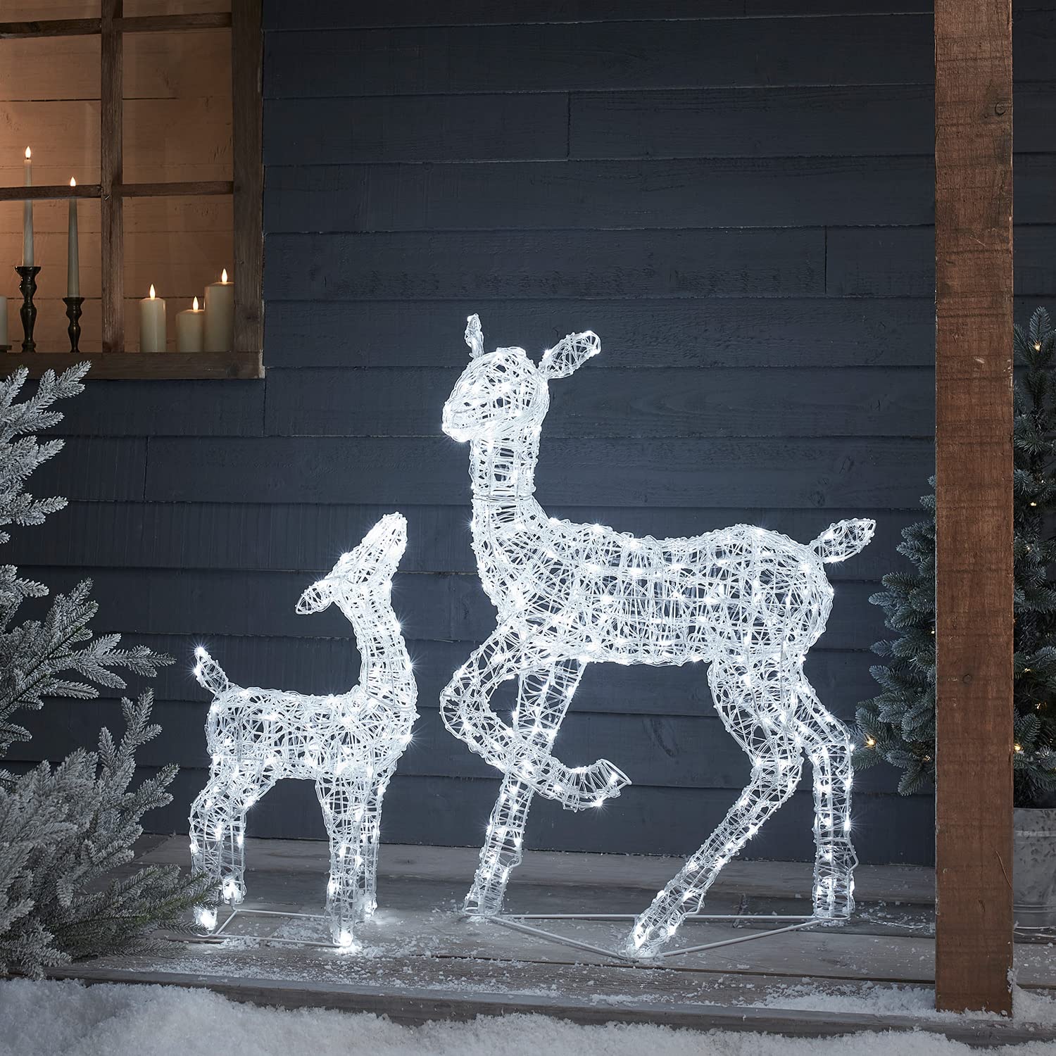 Lights4fun Swinsty LED Rentier Acryl REH und Rehkitz 90cm & 60cm weiß Weihnachtsfigur Rentier Timer Weihnachtsbeleuchtung Außen Innen Rentier Beleuchtet aussen Küche, Haushalt & Wohnen