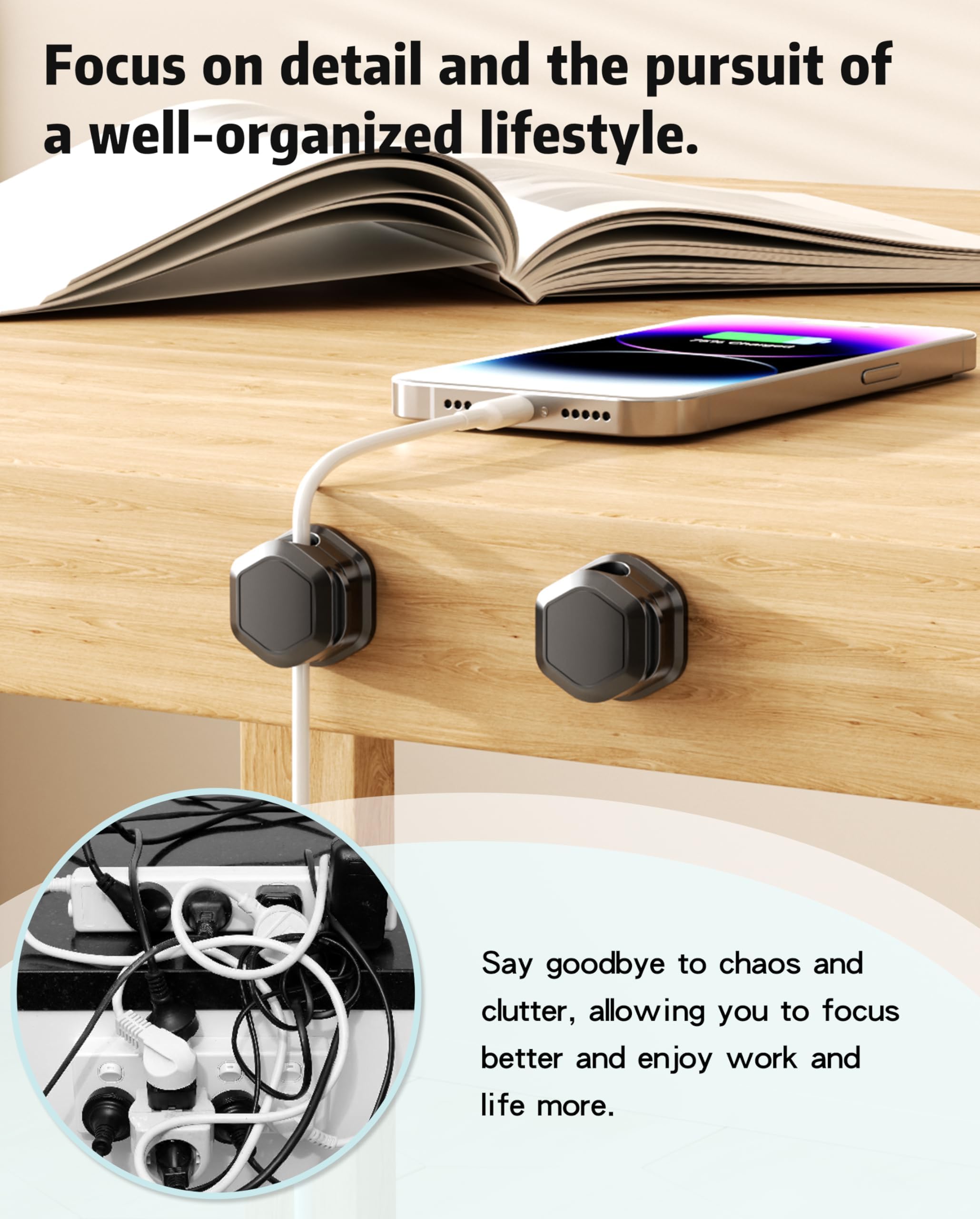 Confezione da 8 clip magnetiche per cavi, organizer per cavi, supporto adesivo per cavi sotto la scrivania, per casa, ufficio, scrivania, telefono, auto, scrivania, comodino, armadio
