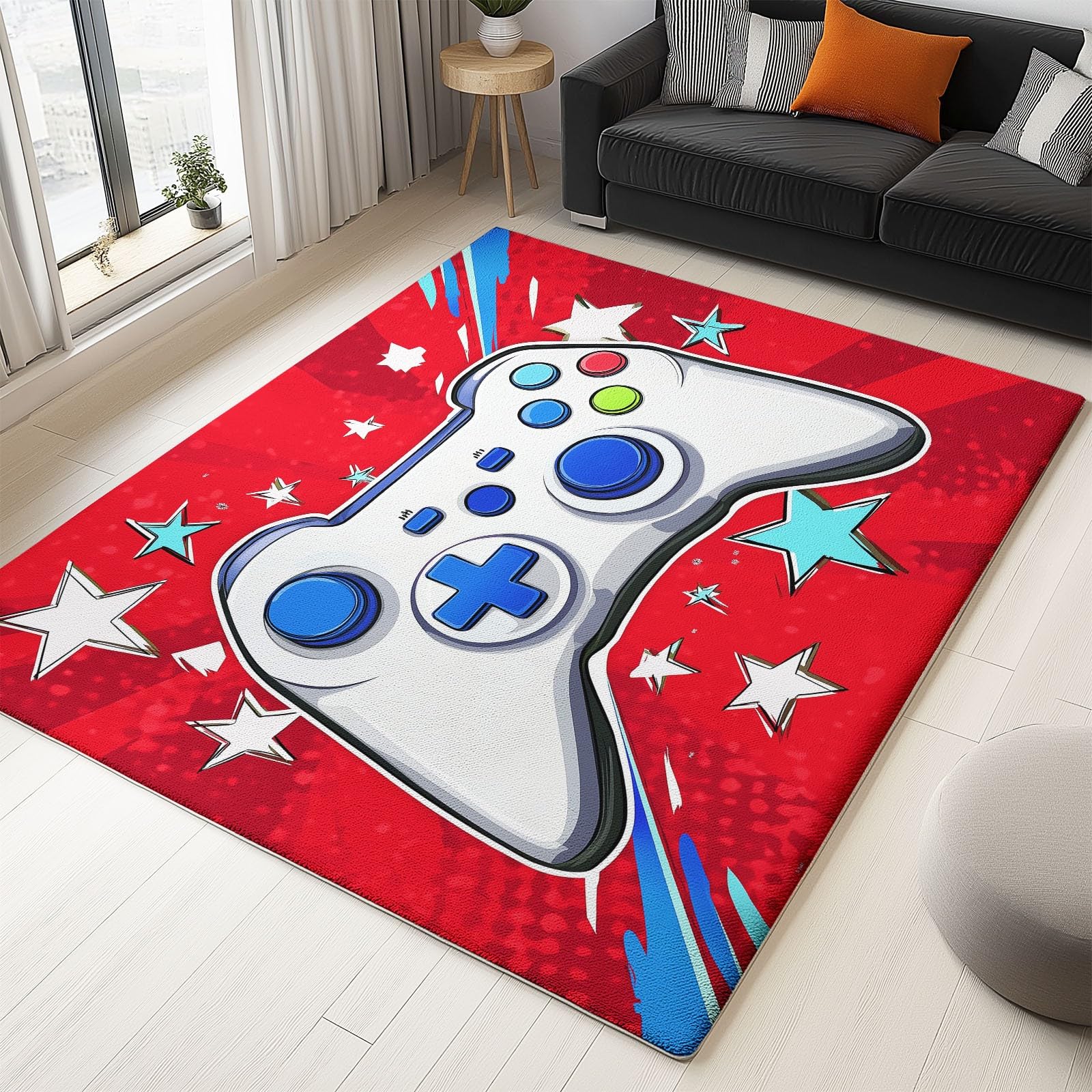 Générique Dywan z krótkim włosiem, można prać w pralce z kreskówek, elektronika, do gier, antypoślizgowy dywan odporny na pleśń 160 x 230 cm, do salonu, sypialni, jadalni, biura czerwony