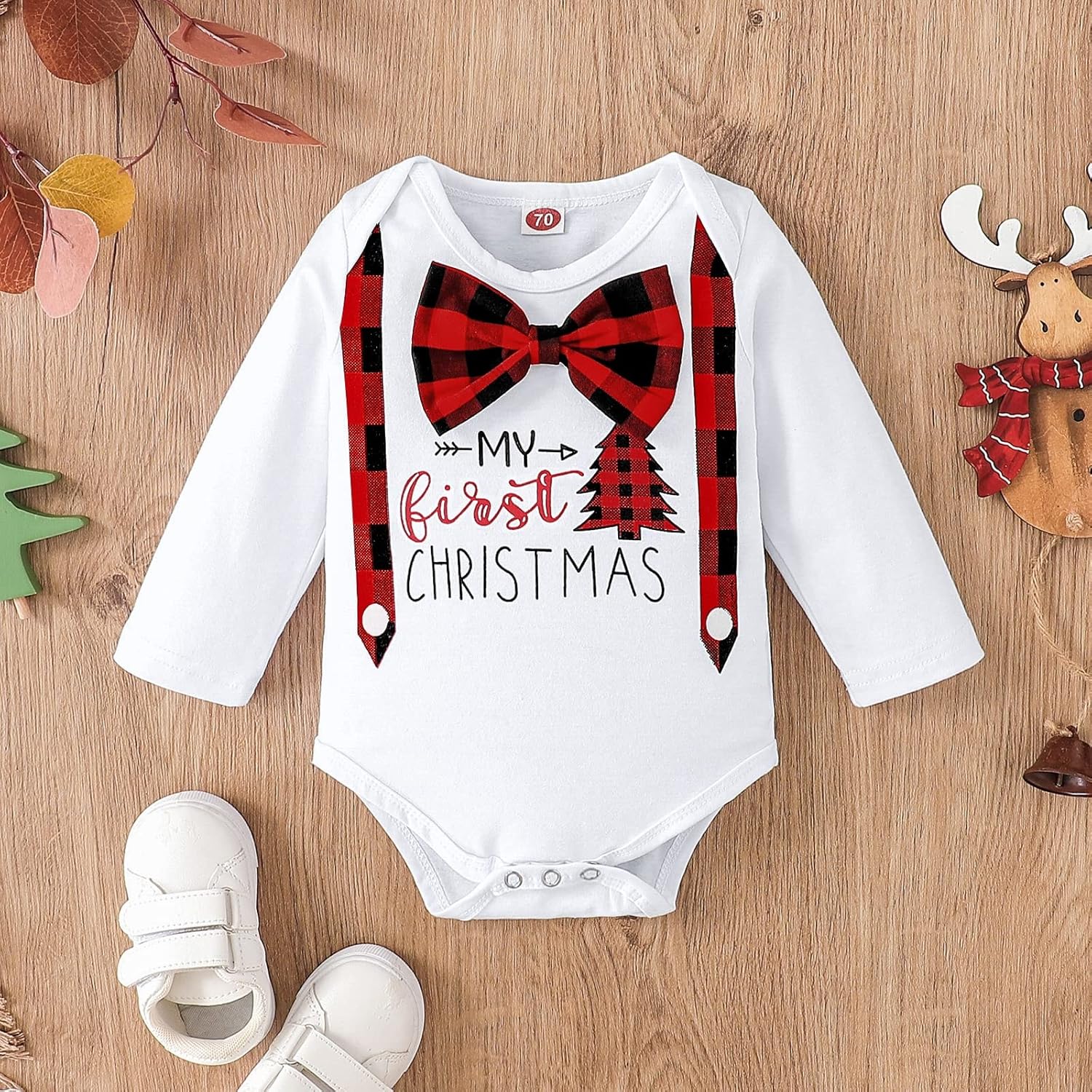 My 1st Christmas Oufit Christmas Baby Boy Outfit Baby Boy Clothes Infant Romper Red Plaid Pants Hat 3Pcs 0-18 Months - Image 4