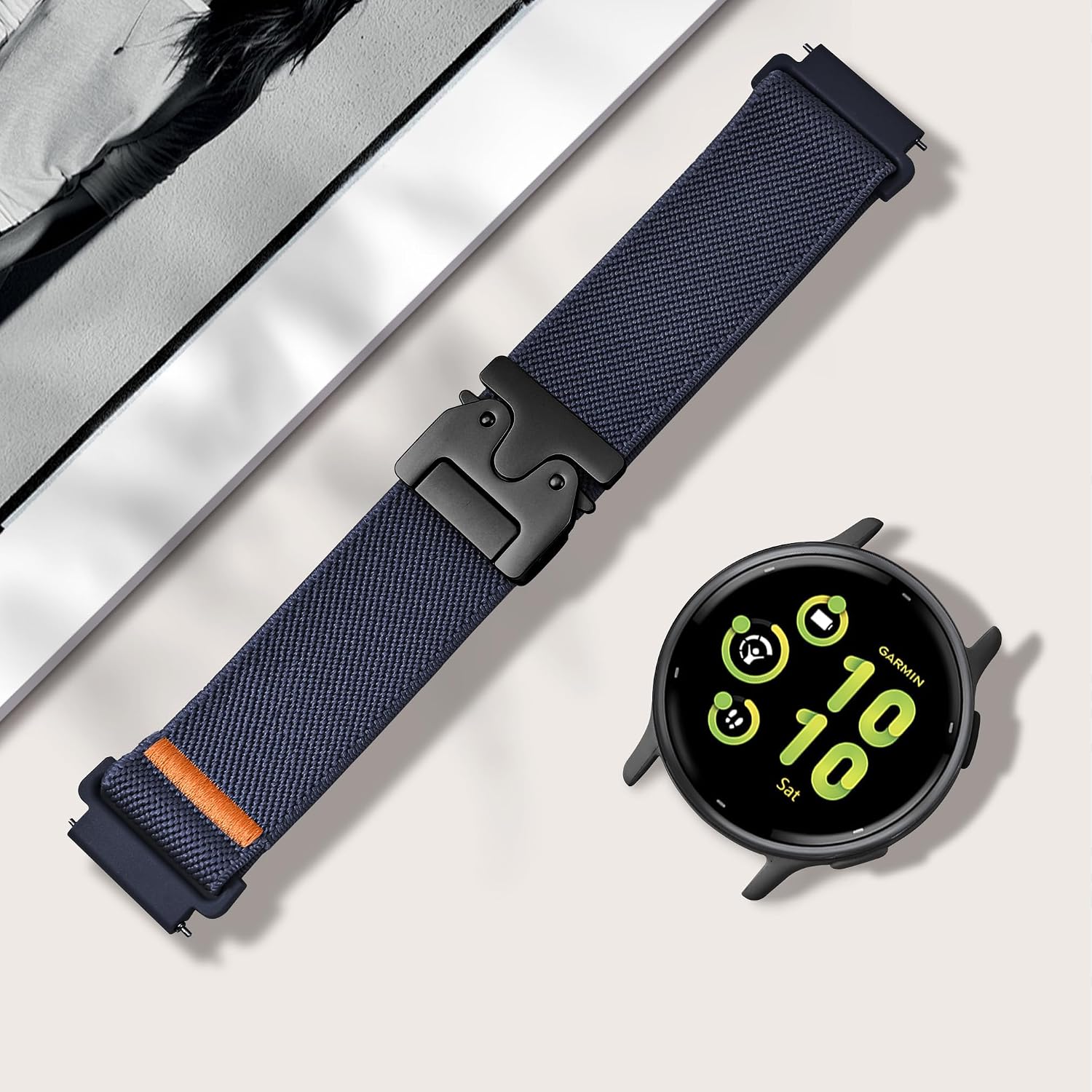 Watch Band for Garmin Forerunner 165/245/55 Men Women, 20mm Elastic Soft Nylon Replacement Strap for Vivoactive 5/6/Venu Sq/Sq 2/2 Plus/Vivomove Style/Luxe/HR/Sport