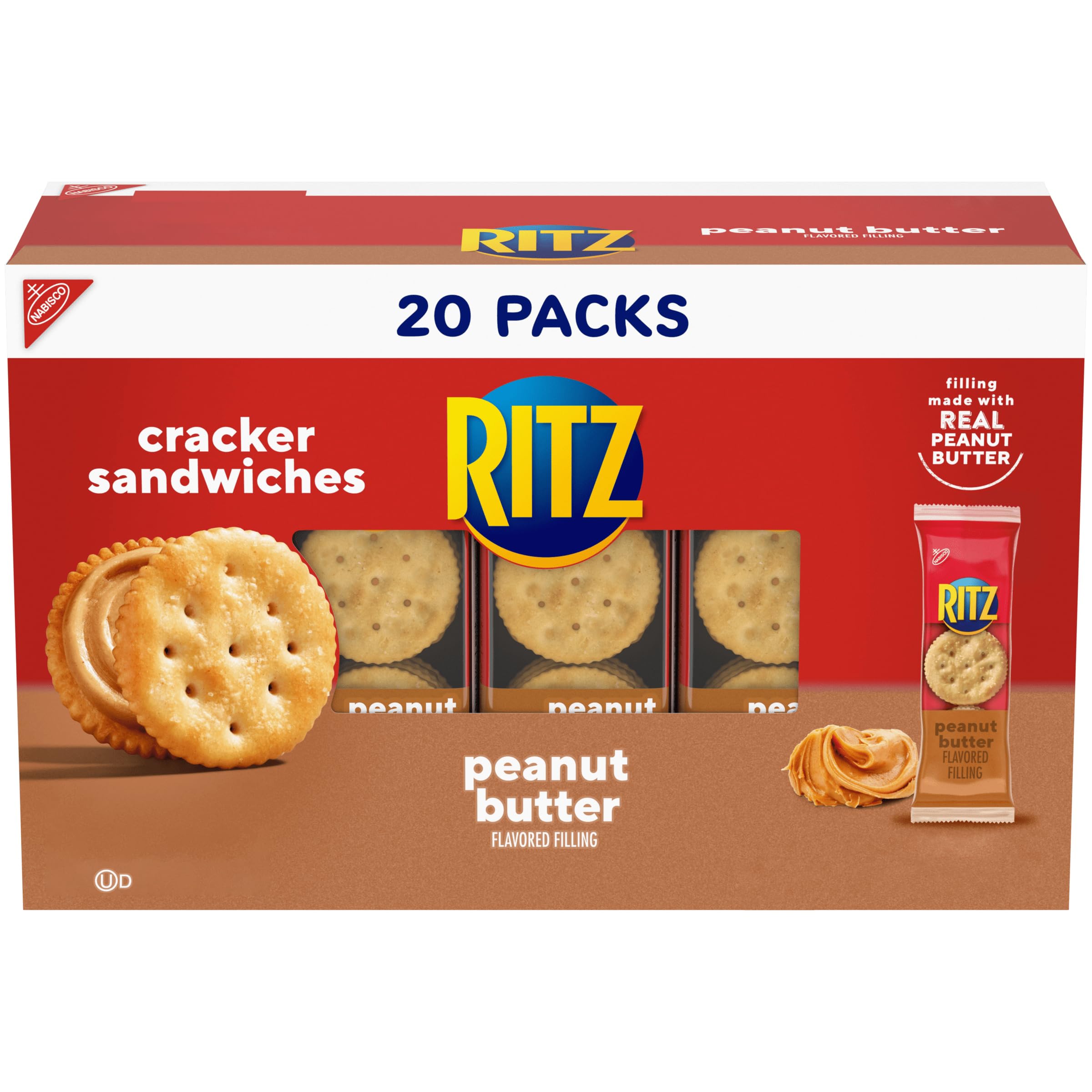 RITZPeanut Butter Sandwich Crackers, 20 Snack Packs (6 Crackers Per Pack)