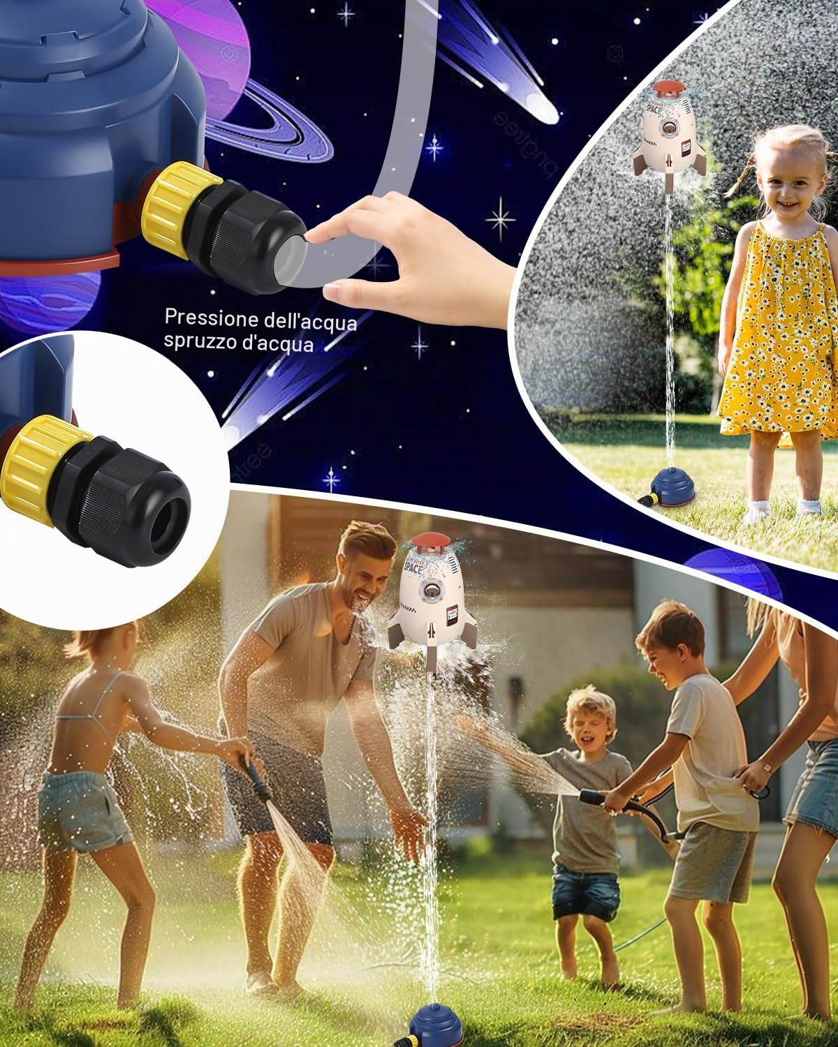 Razzo Alimentato dall'acqua Sprinkler spray Giochi,Spruzzatore Giocattolo,Giochi Acqua Bambini per Cortile,Giocattolo di Rocket Sprinkler per Bambini Backyard Garden Yard,Giocattoli Splash Play