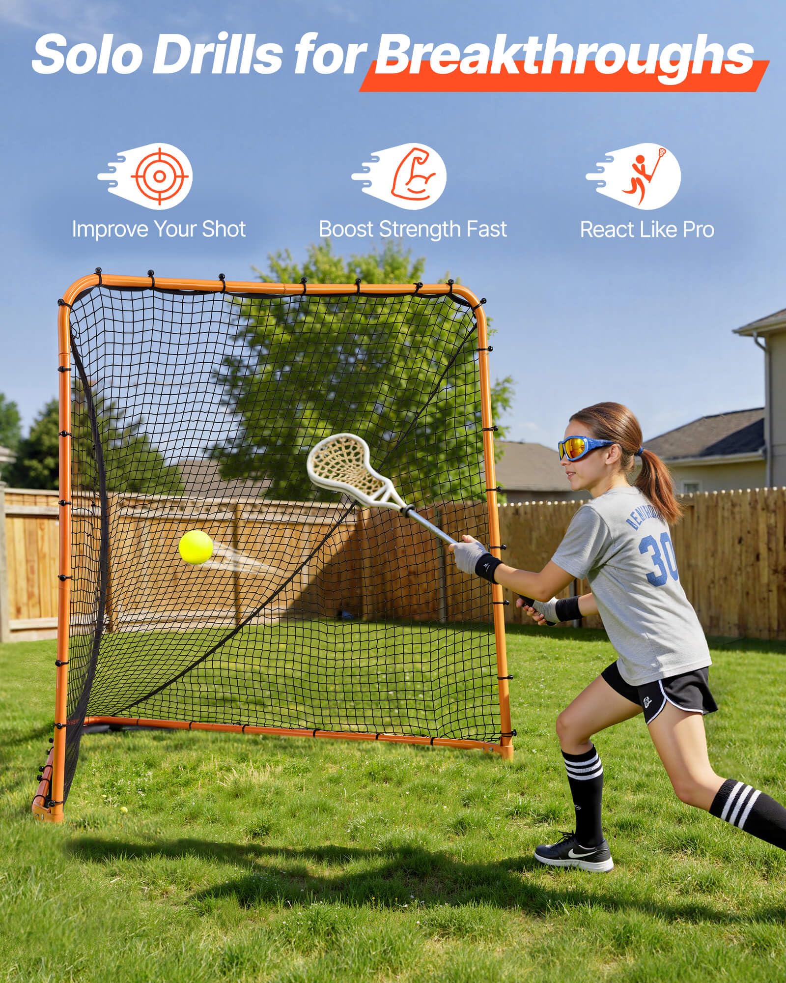 VEVOR Portería de lacrosse, red de lacrosse, equipo portátil de entrenamiento de lacrosse para patio trasero, red de entrenamiento de marco de acero, portería de lacrosse de configuración rápida y
