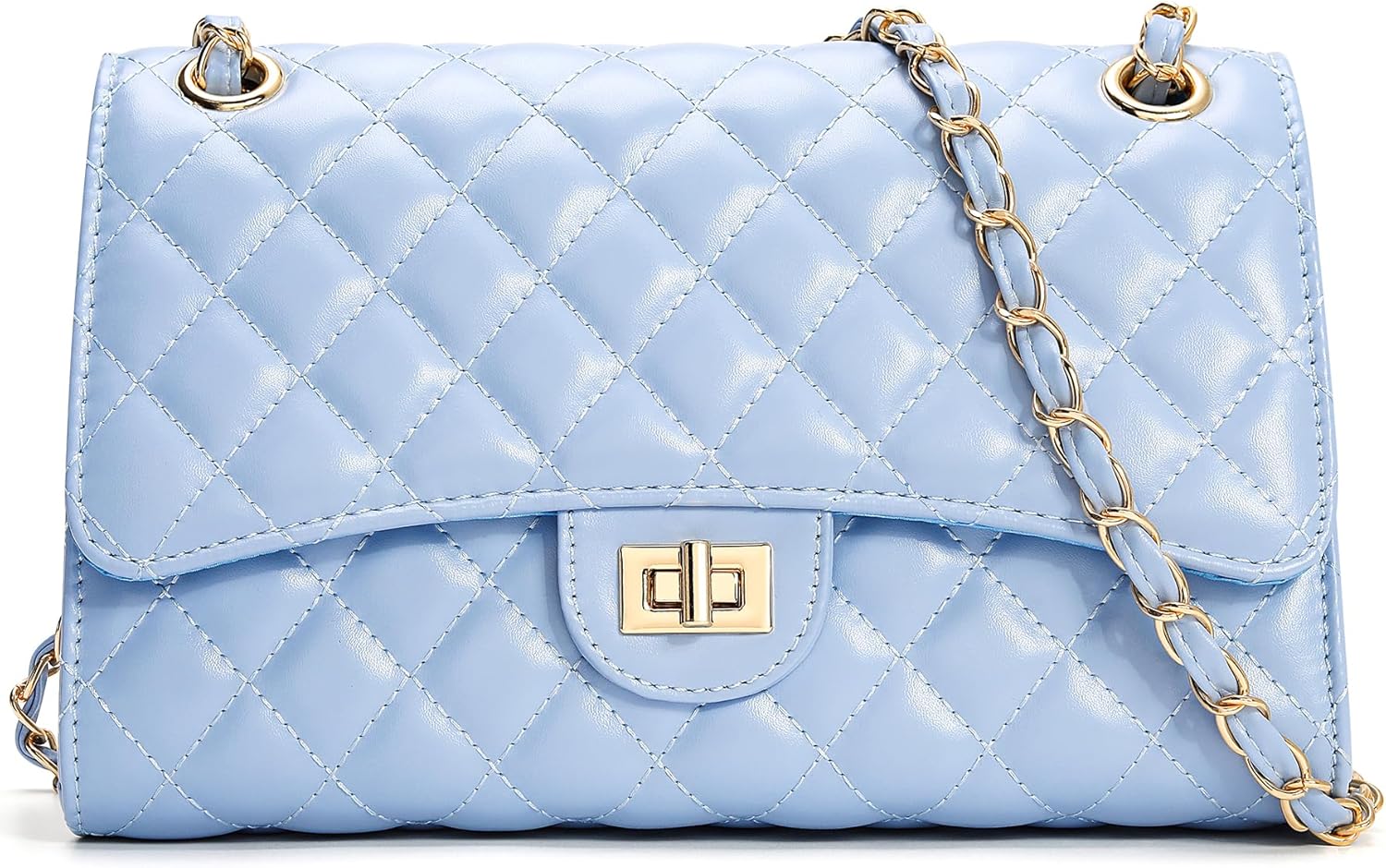 Quilted Crossbody Purse for Women Trendy Ladies Shoulder Bag with Chain Strap PU Leather Cross Body Bags Satchel HandBag