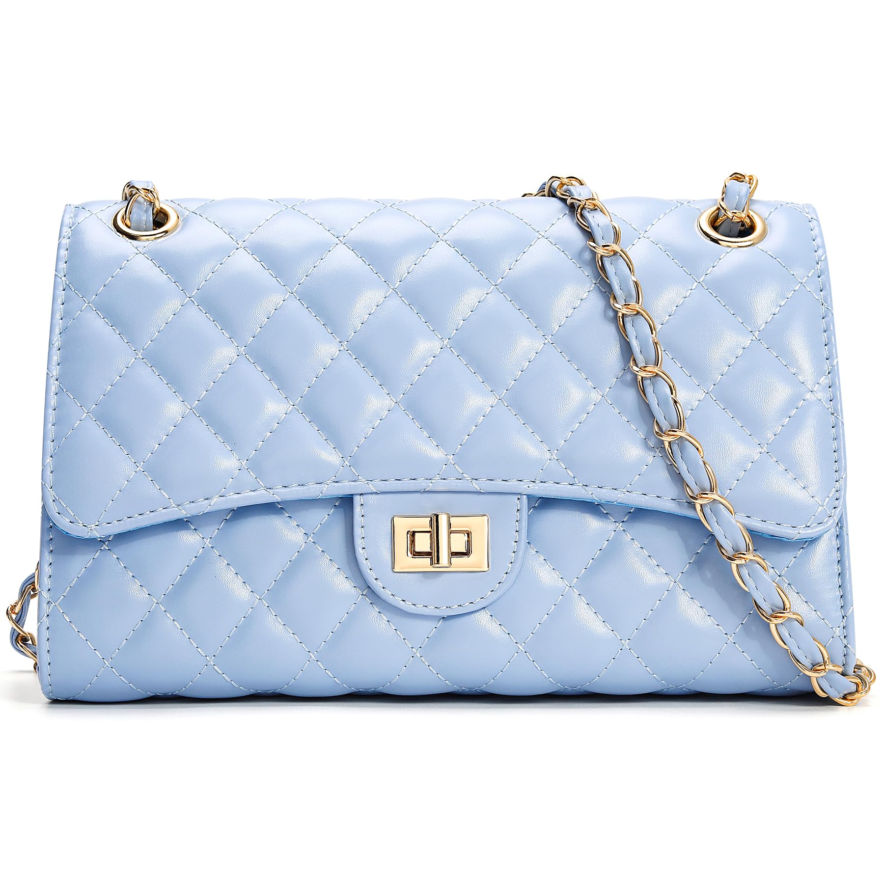Quilted Crossbody Purse for Women Trendy Ladies Shoulder Bag with Chain Strap PU Leather Cross Body Bags Satchel HandBag