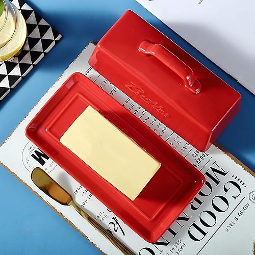 Miniatura 6 de Bruntmor Mantequillera de cerámica con tapa. MantequilleraBandejaAlmacenamiento Con Tapa Y Asa. Mantequillera De Porcelana Para Encimera.